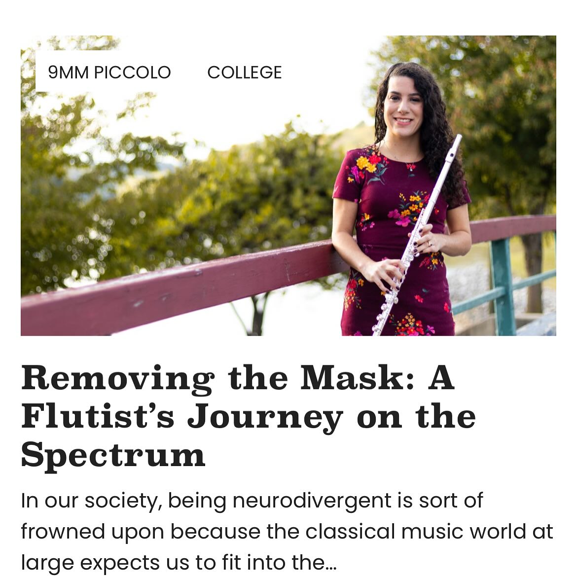 https://thefluteexaminer.com/removing-the-mask-a-flutists-journey-on-the-spectrum/
I have kept this secret for about two and a half months but I am excited to announce that I published an article for The Flute Examiner.
This is something that I’ve never really talked about publicly before (Only with family, friends and a couple of colleagues) and I wrote this in a raw and vulnerable place. I want to take a moment to thank my family, my friends, my teachers, my colleagues for all your support but I also want to thank the team behind The Flute Examiner Keith Hanlon and Jessica Dunnavant for providing me the opportunity to tell my story!
I hope you enjoy!☺️💖💖
He guardado este secreto por más de dos meses y estoy emocionada en anunciar que publiqué un artículo en la revista The Flute Examiner.
Esto es algo que nunca había hablado antes públicamente (Solamente con familia, amigos, y algunos colegas) y escribí esto desde un lugar crudo y vulnerable. Quiero tomar un momento para agradecer a mi familia, mis amigos, mis maestros y mis colegas por todo su apoyo pero también quiero agradecer a Keith Hanlon y Jessica Dunnavant por darme esta oportunidad de contar mi historia.
Espero que lo disfrutes!☺️❤️💜💖
#healingjourney #removingthemask #thefluteexaminer #onceuponaflute #flute #flauta #flutist #flautista #flutistsofinstagram #musicteacher #bullyingpreventionmonth #differentnotless #beingvulnerable #autismacceptance #instamusicians #classicalmusic #southfloridamusicians #miamimusicians #altusflutes #playhomieplay #keepgoingstrong