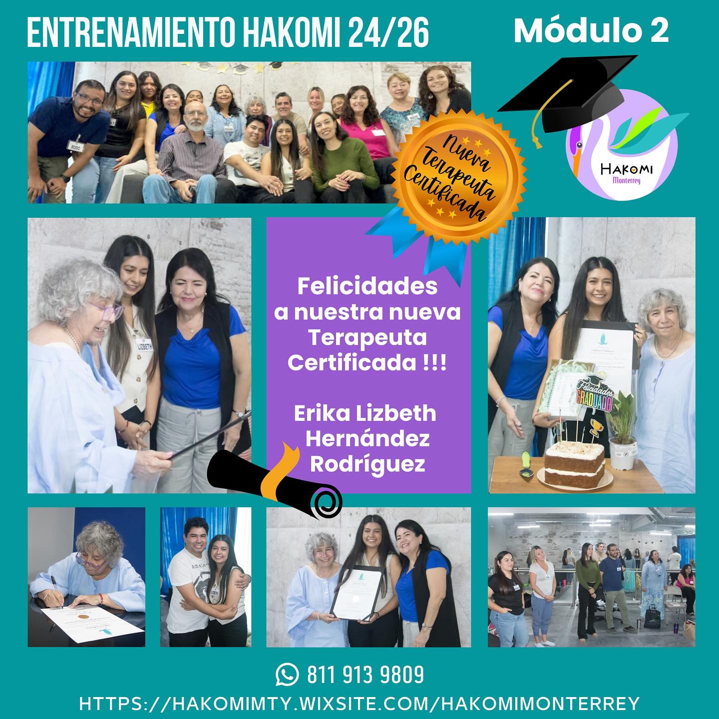 Alegres y satisfechos vivimos nuestro Módulo 2 donde Acallando nuestras mentes logramos un autoconocimiento mayor.
Continuamos con el gozo de ser partícipes de la Certificación de nuestra Querida Amiga
ahora Colega Erika Lizbeth Hernández Rodríguez quien recorrió el proceso y mostró las habilidades requeridas para dar servicio a la comunidad.
Seguimos celebrando tu gran logro Querida Liz !!!
👩🏻🎓🎉🎓👏🏻👏🏻👏🏻✨💫❣️
Gracias a cada uno por su confianza, su conexión y su disposición a seguir sanando juntos !!!
Si te interesa auto conocerte, todavía puedes integrarte en el módulo siguiente !!!
20 Módulos 1 fin de semana por mes
LUGAR:
Rush Dance Studio
Plaza Tribeca, piso 1
(Vasconcelos esquina Suchiate)
SPGG.
CUPO LIMITADO
Separa tu lugar !!!
whatsapp al 811 913 9809
Visita nuestra página:
https://hakomimty.wixsite.com/hakomimonterrey
