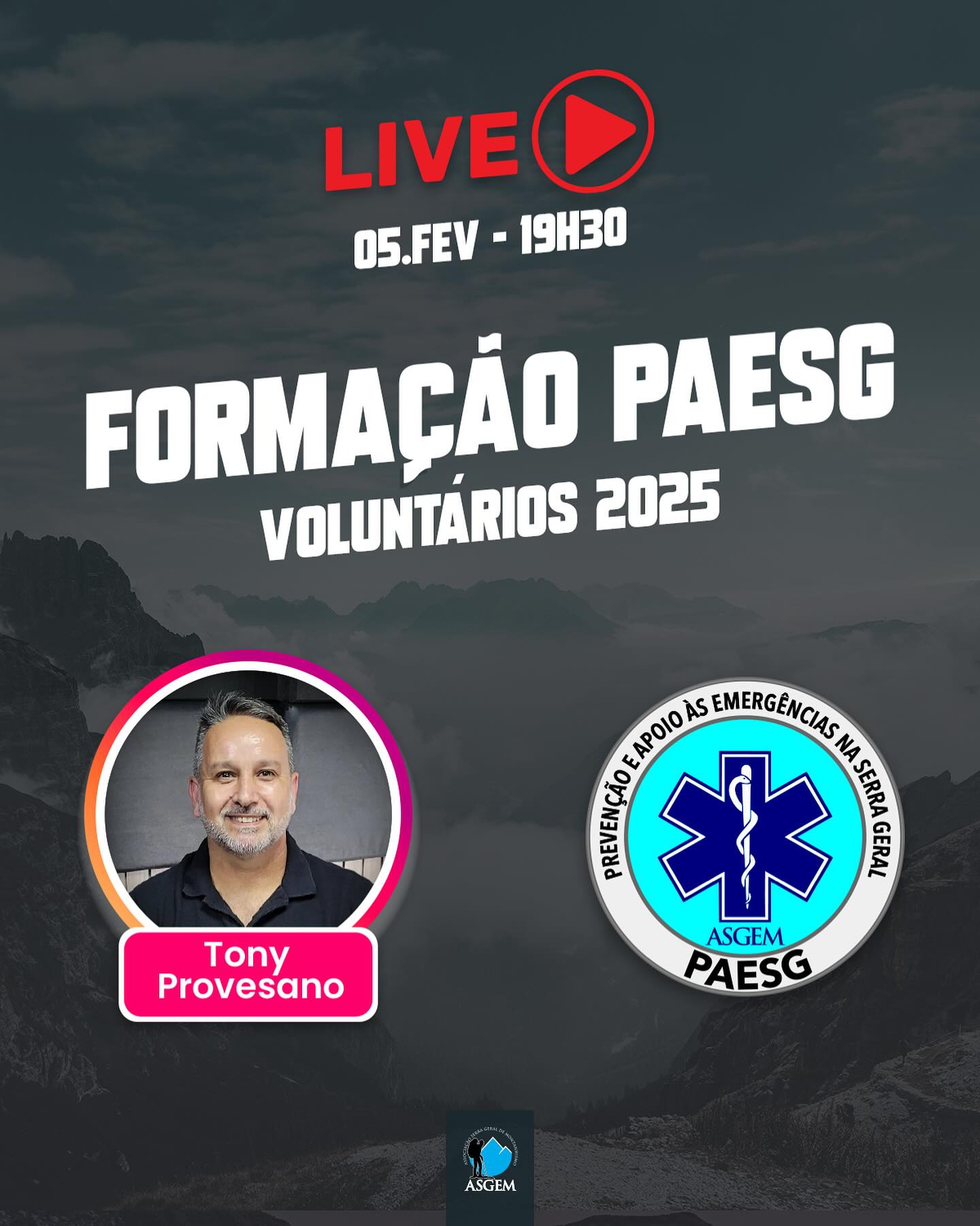 🚨 Amanhã tem LIVE especial sobre o novo Programa de Voluntariado PAESG 2025! 🚀
Vamos explicar como será a formação deste ano, detalhar o processo de inscrição e tirar todas as suas dúvidas. Não perca essa oportunidade de fazer parte do PAESG e contribuir de forma ativa!
📅 Data: 05/02
⏰ Horário: 19h30
📝 Inscrições abertas até 21 de fevereiro!
Participe e fique por dentro de tudo! 🌍💚
#VoluntariadoPAESG2025 #LivePAESG #SejaVoluntário
#asgem #serrageral #montanhismo #primeirossocorros #escalada #camping #trilhandosc