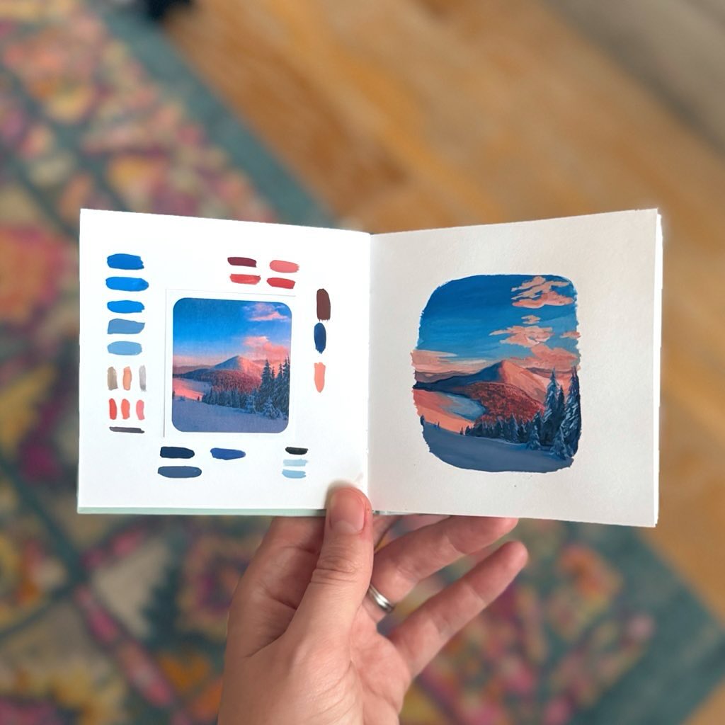 This one was an absolute nightmare. I chose the wrong color for the under painting, and mixing peachy pinks with bright blues was hard on my soul and my eyes (is that right? Is it muddy? Should it be muddy?🙃🫠😵💫) But whatever, I learned some really great lessons from this one ✨