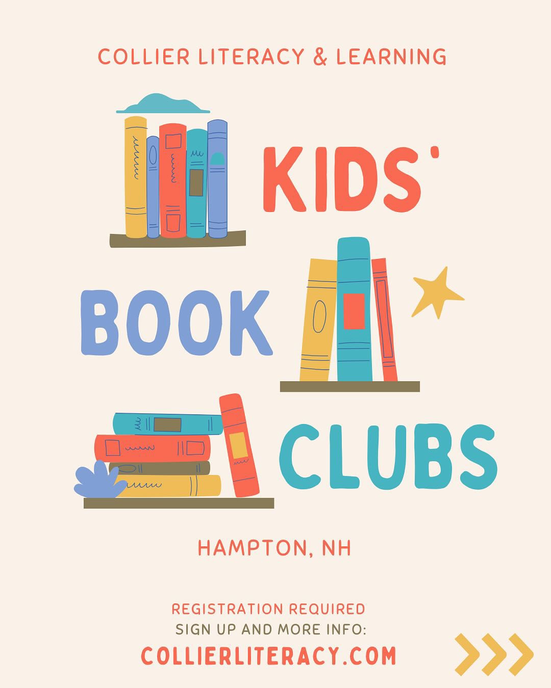 We’re so excited to launch our Kids’ Book Clubs at Collier Literacy!
▫️Our first session will be for 3rd-5th graders in March 2025 (more grade levels coming soon!).
▫️We will meet on four Tuesdays: March 4, 11, 18, 25, from 5:45-6:45pm at the Collier Literacy office in Hampton, NH.
▫️These are fun and social groups led by our literacy specialists and SLPs, designed to spark a love of reading, build skills, and connect kids with peers. Expect book discussion, games, and activities designed to build confidence at all reading levels.
▫️The March 2025 book is a great one! A Strange Thing Happened in Cherry Hall by Jasmine Warga @jasminewargabooks (books will be provided at the first meeting). Registration includes the book and audiobook.
All the details and registration at collierliteracy.com