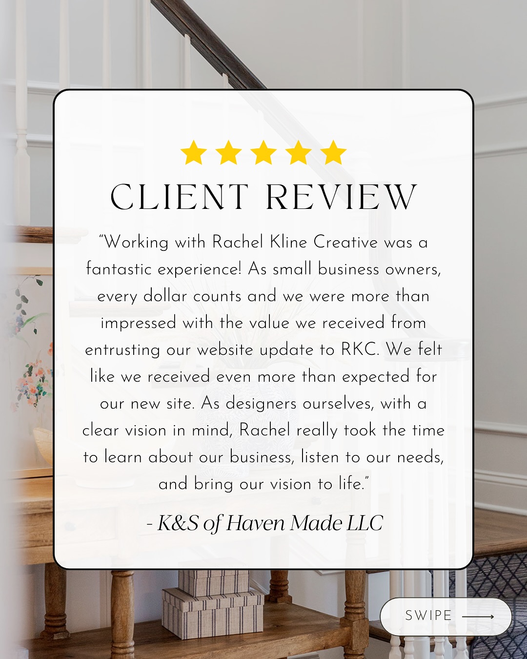 Feedback from another designer is always extra special. And this project was one of my favorites from 2024. ✨ Haven Made offers interior design services and their before and after photos were a dream to work with. I love that this sister duo isn’t afraid to play with colors and it gave me freedom to get creative with their site! ?
#testimonial #clientreview #clientfeedback #fivestars #webdesigner #websitedesigning #webdevelopment #websiteservices #brandidentitydesigner #lancasterpa