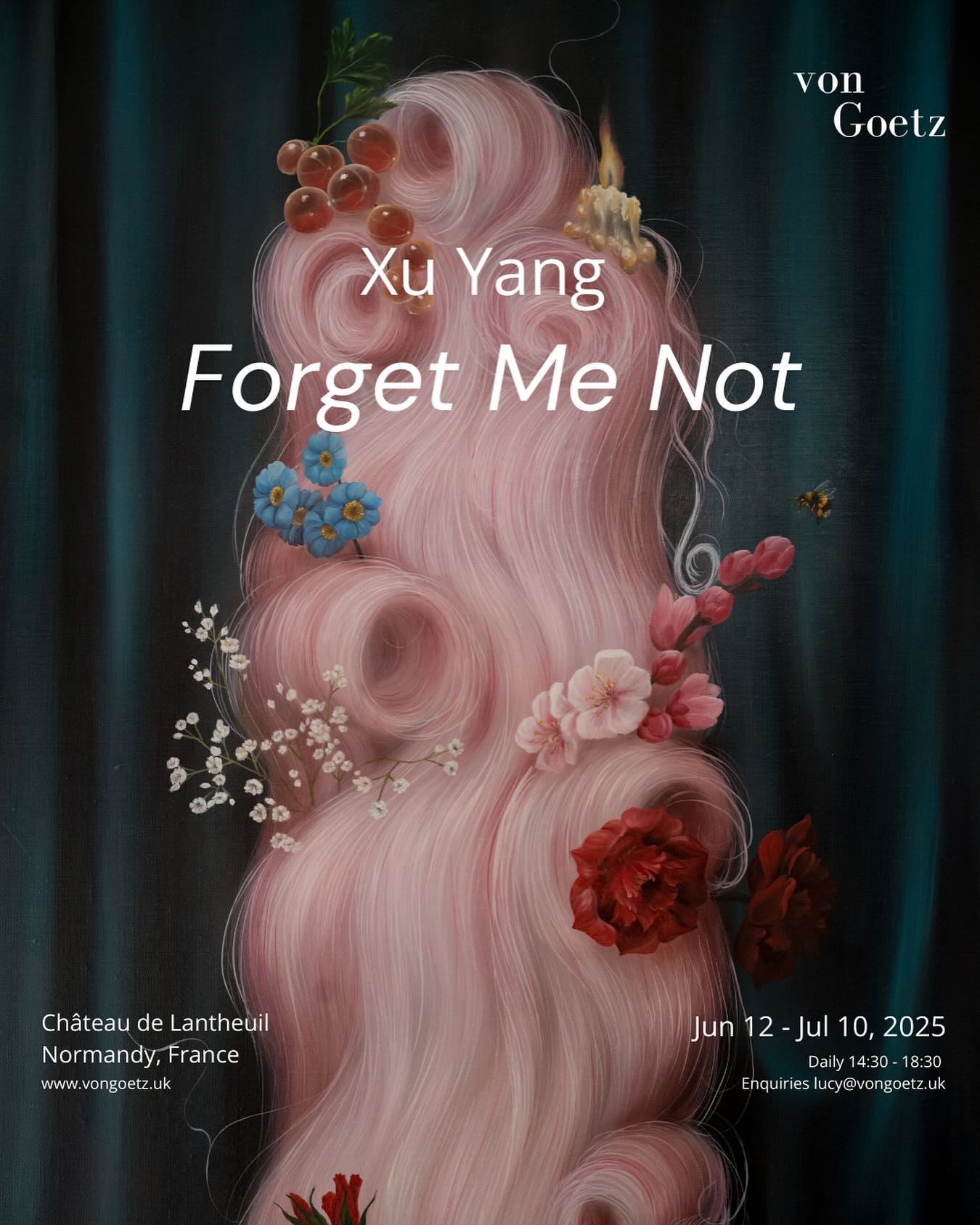 von Goetz is excited to announce Forget Me Not, a solo exhibition by Xu Yang, hosted at the Château de Lantheuil in Normandy, France, this summer.
For the exhibition, Xu Yang will develop a new body of work displayed throughout the Château, with themes of the Rococo and Asian culture.
Known for her sumptuous paintings, Xu will explore memories, legacy, and time. Her reimagined still-life paintings & intricate sculptures offer the viewer an array of intriguing symbols and narrative clues.
Placed within the context of Château de Lantheuil and its collection of portraiture and family heirlooms, Xu’s enigmatic paintings invite viewers to consider what a cultural legacy means today.
This unique exhibition has been made possible by the kind personal permission of the Turgot family.
For more information please visit www.vongoetz.uk
Artist: @_xu.yang_
Gallery: @_vongoetz
Curator: @lucyvongoetz
Location: @chateaudelantheuil
Host: @omgitseugenia
@eugeniadurandyartadvisory
Press: @sutton