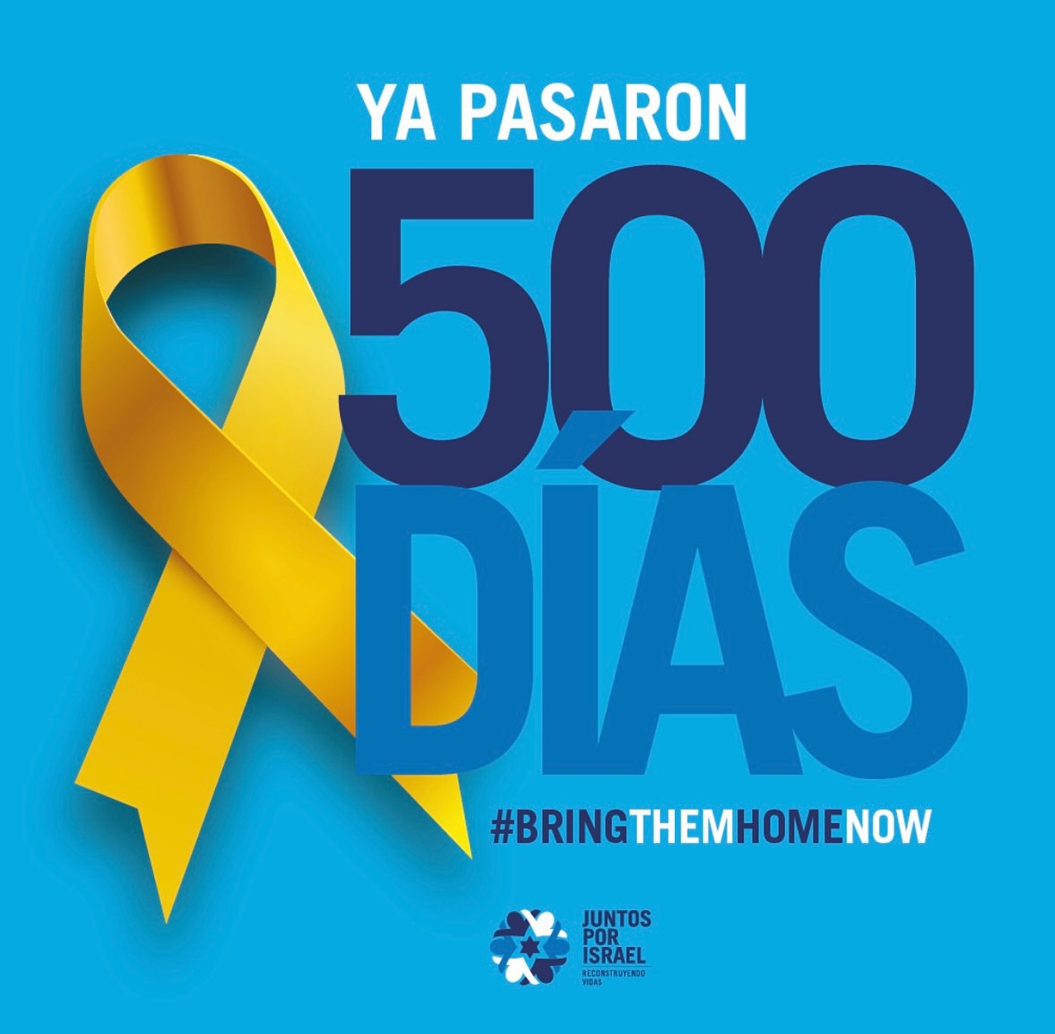 Ya pasaron 500 días desde la masacre del 7 de octubre en Israel.
Seguimos condenando enérigicamente a la Organización terrorista Hamás y a todos sus cómplices.
Seguimos exigiendo la liberación inmediata de los 73 secuestrados que permanecen en cautiverio en condiciones infrahumanas.
Estamos tristes y con el alma rota, pero con fuerzas y esperanzados de que esto pronto termine.
No nos vamos a callar. No es una opción el silencio.
Seguimos alzando la voz hasta que vuelvan todos a casa.
Y estamos más juntos que nunca!
#DevuelvanATodosLosSecuestrados
LOS ESTAMOS ESPERANDO!
💙🤍🎗️