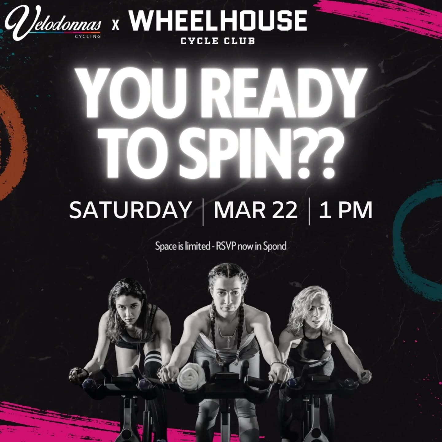 Velodonnas x @wheelhousewpg Private Ride 🤩👏
Get a jump start on your spring training and join us for a FREE, members only, 45 minute power & endurance spin class! Space is limited, so please commit to attending and reserve your spot today in Spond!