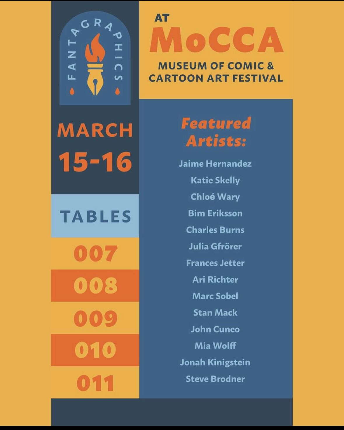 Can’t wait to sign at the @fantagraphics tables both days of this year’s @soi128 MoCCA Fest, 3/15-3/16 at the Metropolitan Pavilion, 125 W 18th St, New York, NY. More at link in bio.
I’ll be at tables 007-011 on:
Saturday, March 15th:
12:00-1:00 pm: Ari Richter (Never Again Will I Visit Auschwitz) + Marc Sobel (Reading Love and Rockets)
Sunday, March 16th:
3:00-4:00 pm: Jaime Hernandez (Life Drawing) + Marc Sobel (Reading Love and Rockets) + Ari Richter (Never Again Will I Visit Auschwitz)