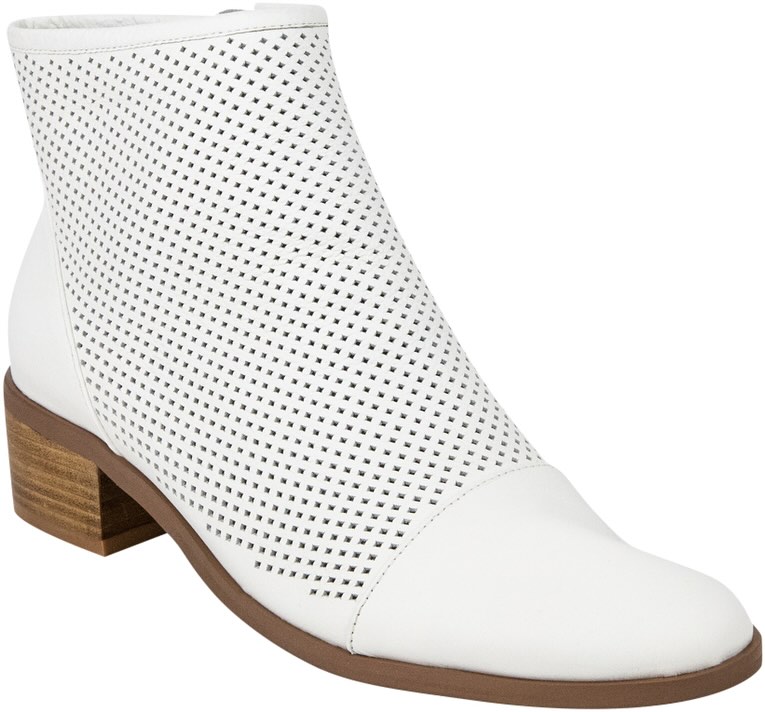 This ankle boot blends contemporary elegance with everyday comfort. Crafted from premium Milk (slightly off white) leather, it features a sophisticated perforated design that enhances breathability while adding a trendy, textured look. The almond-shaped toe offers a sleek and flattering silhouette, making it perfect for casual and semi-formal outfits.
