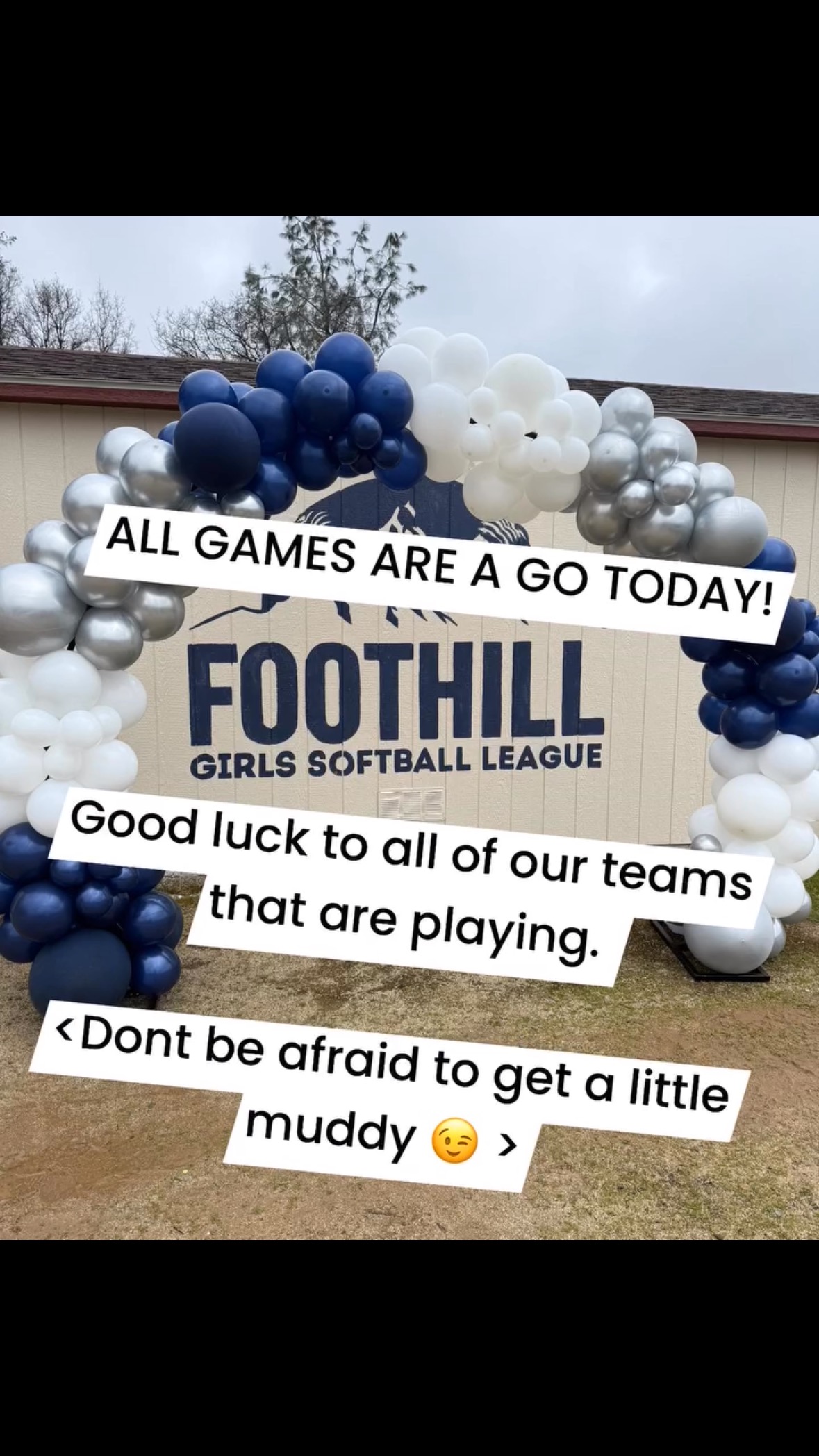 All fields are open today.
Coaches please prep the fields upon arrival, and please don’t put kitty litter in the dirt.
Have great games and practices tonight!!
#fieldprep #foothillgirlssoftball #dontbeafraidofalittlemud #nokittylitter ?