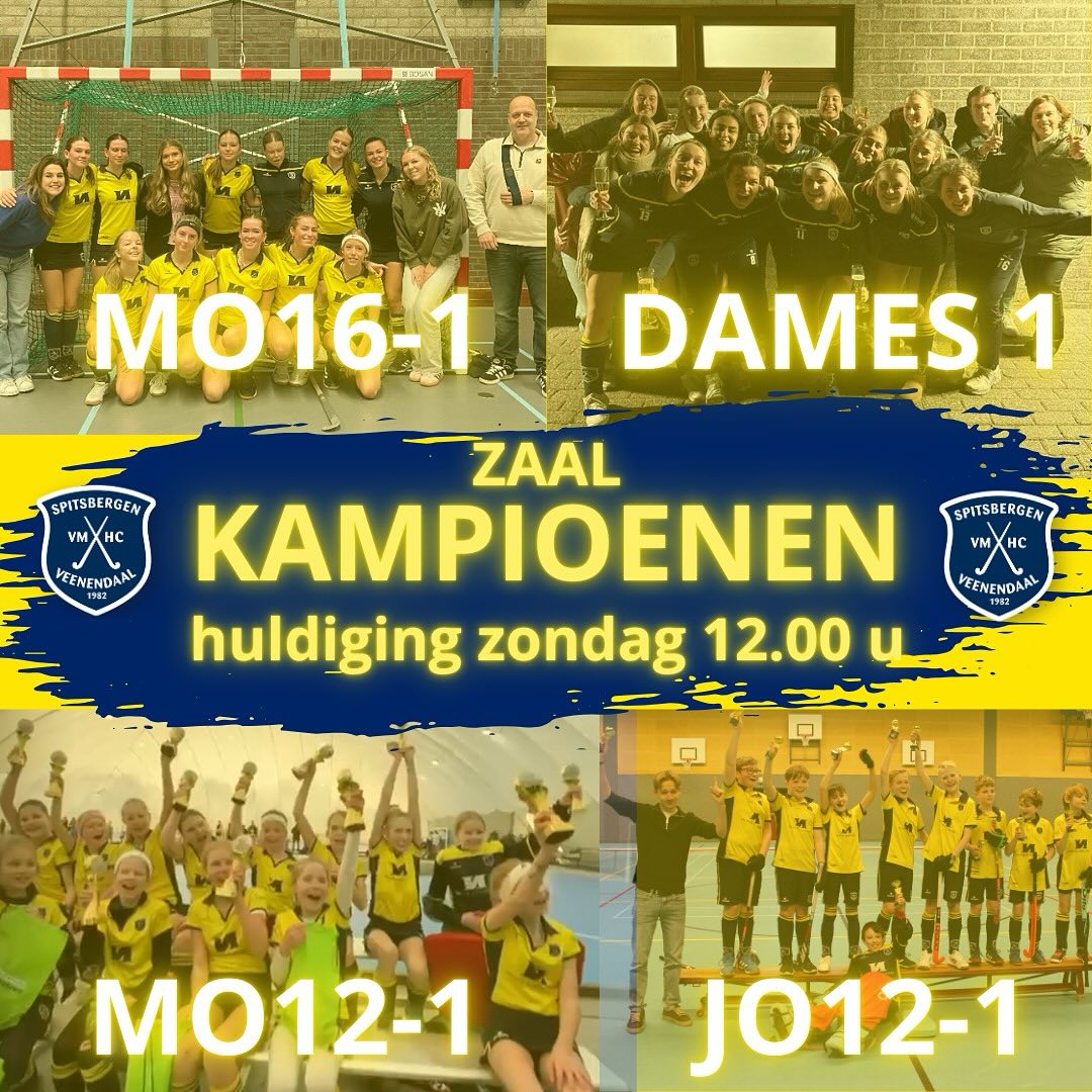 We zijn ze niet vergeten! Op de drempel naar de lente gaan we onze ZAALKAMPIOENEN huldigen. Zondag vanaf 12.00 uur zullen zij in het zonnetje gezet worden op onze hockeyclub. Naast de huldiging zijn er vanaf 10.30 uur 4 leuke hockeywedstrijden en kun je natuurlijk langs de lijn genieten van een hapje en een drankje. Zondag is een gezellige dag op de club waar jong en oud samen hockey kijken dus kom gezellig langs!
? De wedstrijden:
10:30 u Spitsbergen H30-1 tegen Phoenix H30-3
10:45 u Spitsbergen D2 tegen Kampong D8
12:40 u Spitsbergen Heren 2 tegen Voordaan H12
12:45 u Spitsbergen D1 tegen Overbetuwe D1
