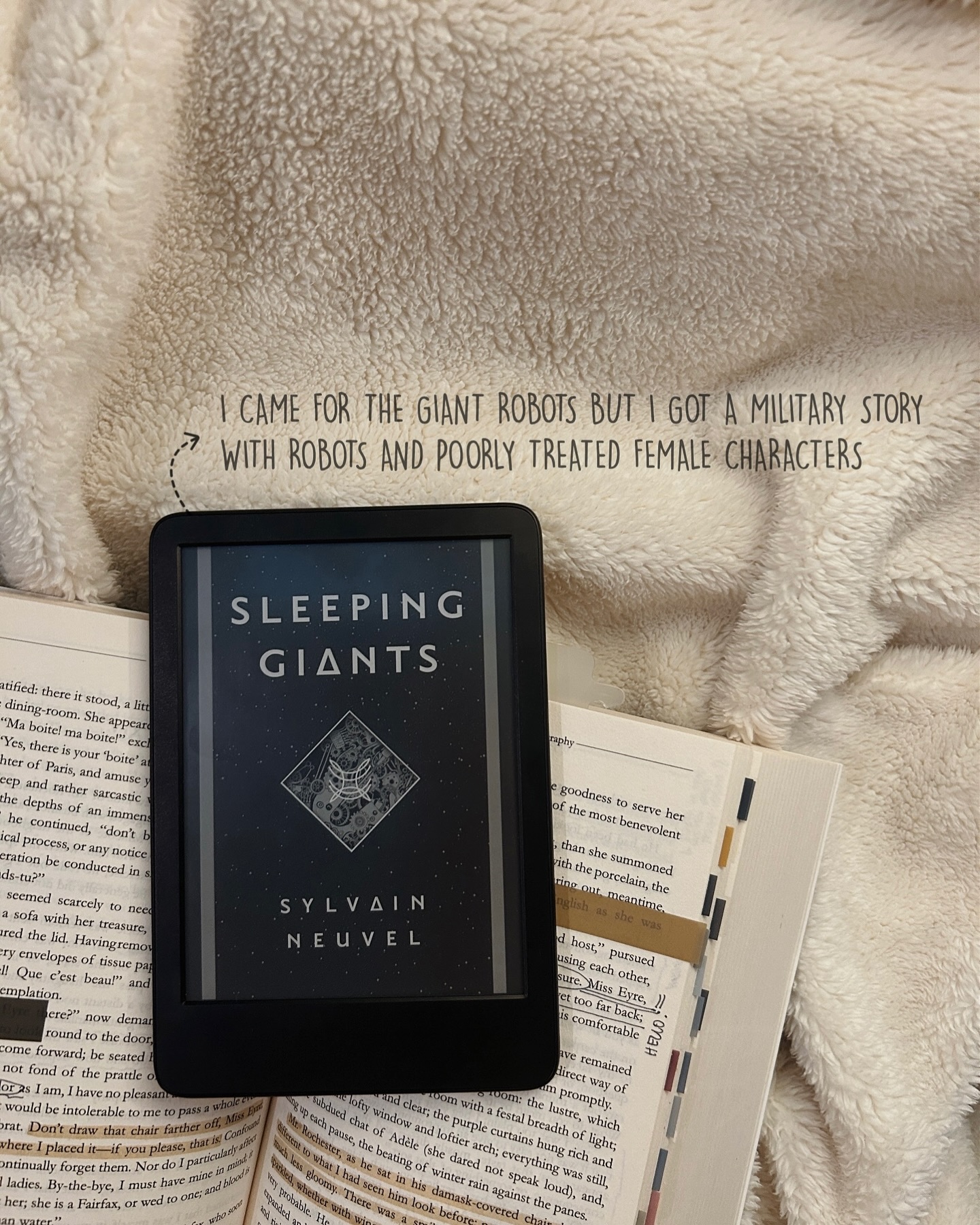 thoughts on Sleeping Giants by Sylvain Neuvel (spoiler-free) 📖✏️ — #bookreview #altheasreviews
i was initially conflicted with this one because i found a lot of interesting and engaging points in the story but i don’t think i’ll be continuing this series because life is too short and i refuse to consume media with underlying misogyny in this year 2025
it reminded me of Kaiju No. 8 — I love that series but that anime/manga respected and didn’t sexualize / reduce it’s female characters to stereotypes. even a “female” robot was sexualized…. how odd??? i didn’t even think to look at the background of the author until i read that line
This is hard sci fi that isn’t too hard to digest and i was hooked for the first 20% until i noticed how the female characters were treated. There’s a difference when a character says/does something and it reads like it’s from the character and when it reads like it’s integrated into the writing style subconsciously
I feel like the women in this book weren’t explored or given enough substance – and while i get that what happens to certain characters serve purpose to the plot.. they were just not given enough balance to still feel like relatable compared to the male characters. I am aware this might be a subconscious aspect in the writing considering this is a 2016 release and by a white man but i don’t think that is enough to be redeeming — especially since i’ve read male white authors write female characters without them being reduced to stereotypes
it ultimately distracted me from caring about the male characters and how a certain female character was treated gave me the ick
the plot kept me curious but i couldn’t ignore how the female mcs were treated and how it became a little too military-heavy given that it was the sci fi robot side of the story that i came to read
i do acknowledge the mixed media makes for an engaging format and the multiple narrators in the audiobook was refreshing to hear. the twists at the end shook me… but i just spoiled myself and searched up what happens for the rest of the story. i didn’t hear good reviews for the rest of the series anyway so i feel like i’m dodging a bullet
☁️