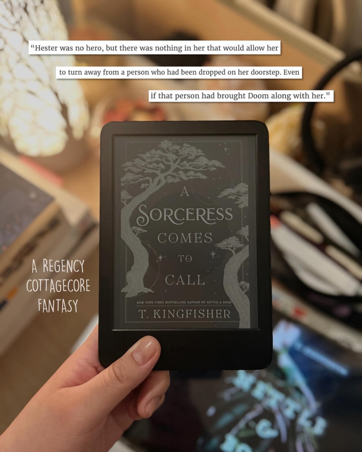 thoughts on A Sorceress Comes to Call by T. Kingfisher (spoiler-free) 📖✏️ — #bookreview #altheasreviews
this was so amusing but if u asked me what the atmosphere is like i would say it mixes the eerieness of “phantom of the opera” and the dreamlike air of wonder and mystery in the song “once upon a dream”
it has a soft magic system that centers primarily around a sorceress, her daughter, and a found family aspect that we are immediately dropped in the middle of at the beginning. character dynamics were top tier with a bonus of yearners :))
since this is a standalone it’s pretty fast paced which i appreciated since i really wasn’t looking to start another series. i am bold enough to say that i loved this a lot more than nettle & bone (my first of this author).
in summary: t. kingfisher delivered a digestable standalone cottagecore x regency fantasy that gave you a kick with the stakes to keep you reading and characters that you want to invest in.
it was light with beats of darkness and i would definitely recommend this for those who want to get into fantasy without getting overly traumatized or want a palate cleanser that’s still in the realm of eerie fantasy~
this definitely won’t be my last of this author!
T. Kingfisher has impressed me
— 4.5 —
# tbr bookshelf book recs fantasy book review