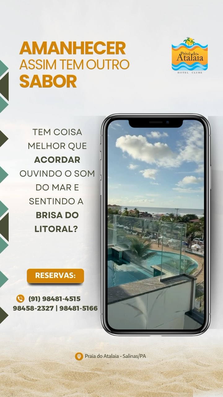 Tem coisa melhor que acordar ouvindo o som do mar e sentindo a brisa do litoral? Aqui tem paz, natureza e aquele cuidado especial com você. Vem viver isso também.
Reservas: (91) 98481-4515 / 98458-2327 / 98481-5166
–
Hotel Privê do Atalaia
Praia do Atalaia - Salinas/PA
www.privedoatalaia.com
#PrivêDoAtalaia #SalinasPA #Viagem #Paraiso #Momentoespecial