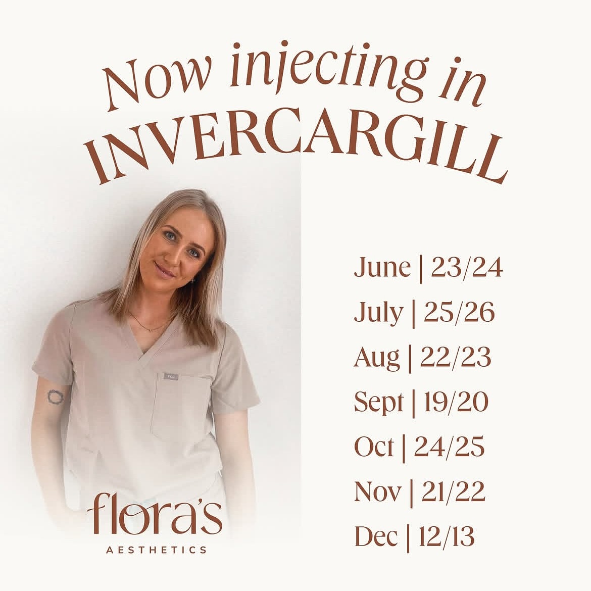 • Exciting Announcement •
Please welcome back @floras.aesthetics to Invercargill!Sadly she’s not back full time, but will be holding monthly clinics in the studio.
Floras undetected natural results speak for themselves as many of you already know, and her ability to deliver a personalized experience to leave feeling your best self💕
Please contact Flora direct to make an appointment.
We cant wait to see you soon x
#invercargill #cosmeticnurseinjector #botox #dysport #fillers #aesthetics