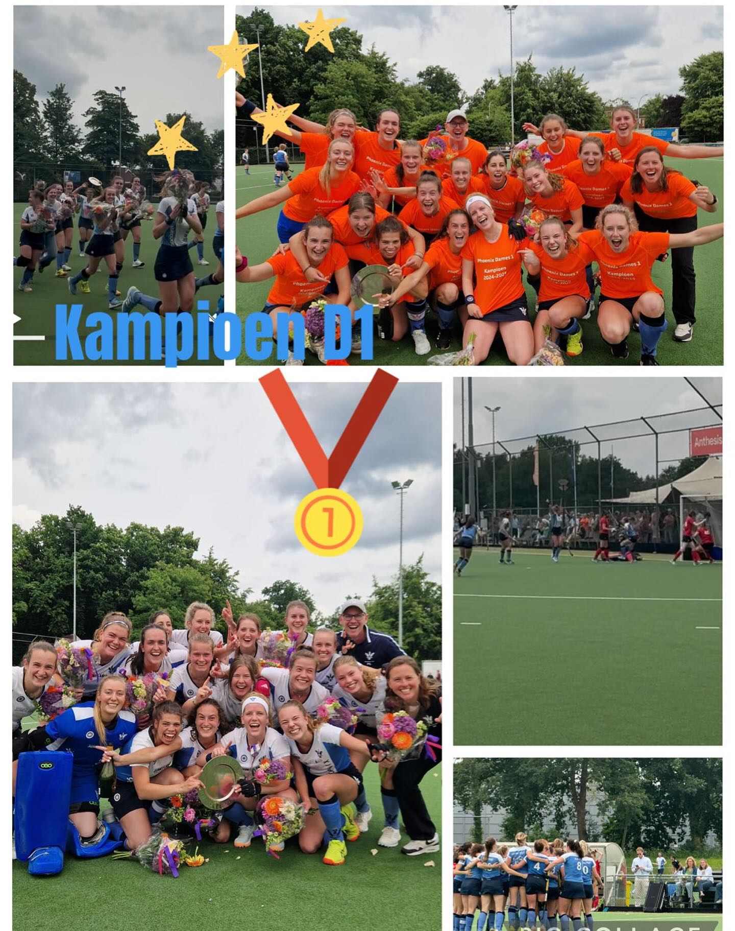 @phoenixdames1 kampioen!
Het bleef lang spannend maar in de 4e kwart kwam uit een strafcorner eindelijk dat ene goal dat nodig was om kampioen te worden.
Het was een pittige wedstrijd met veel publiek langs de lijn. Maar uiteindelijk was daar dat goal. Toen nog even wachten op wat de uitslag was van o.a. Fletiomare en toen bleek het echt te zijn. Ze waren kampioen geworden! Wat een ontlading; bloemen & een speciaal gemaakt kampioens t-shirt met een rondje langs het veld maakte de boel compleet.
Wat een prestatie van onze Dames 1, ze promoveren en gaan volgend jaar in de Overgangsklasse spelen.
Van harte gefeliciteerd dames! Geniet nog lang na van dit mooie seizoen #kampioenen #gefeliciteerd