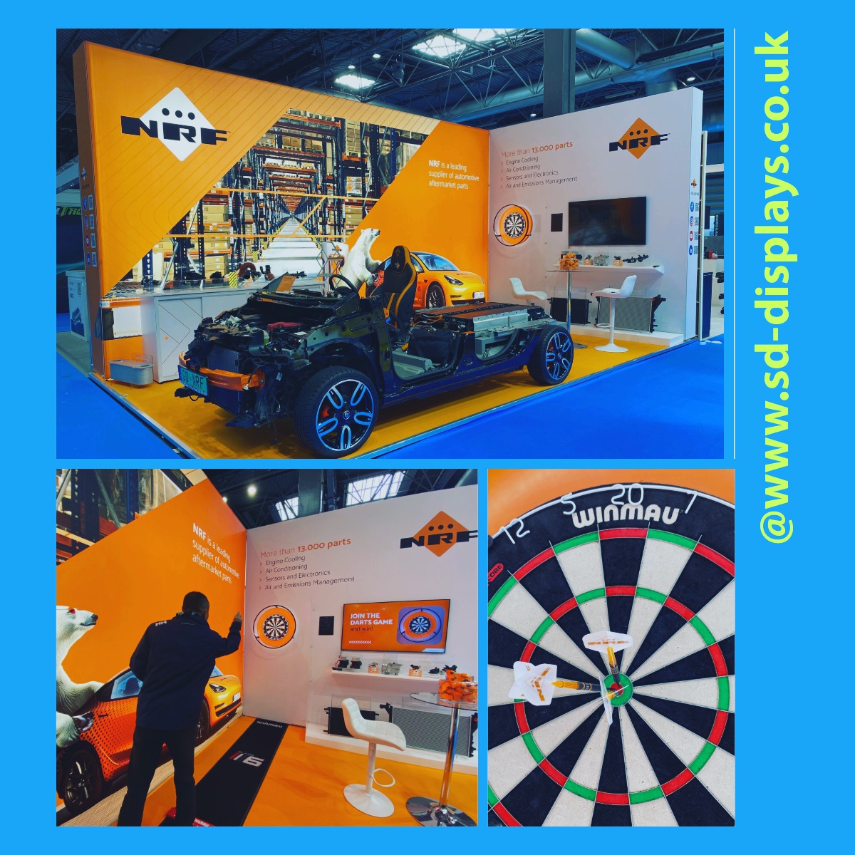 We can incorporate anything into our stand designs. NRF's latest brief had a darts board and Renault Zoe chassis as a must, and they are drawing a crowd at the Automechanika Birmingham this week.
#itswhatwedo #exhibitionstand #exhibitionstanddesign