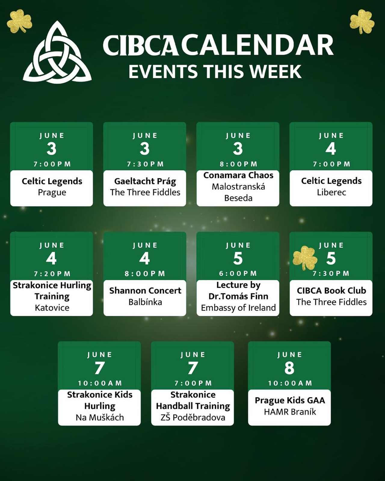 Busy week ahead! Hope to see you all at some of those events ☘️