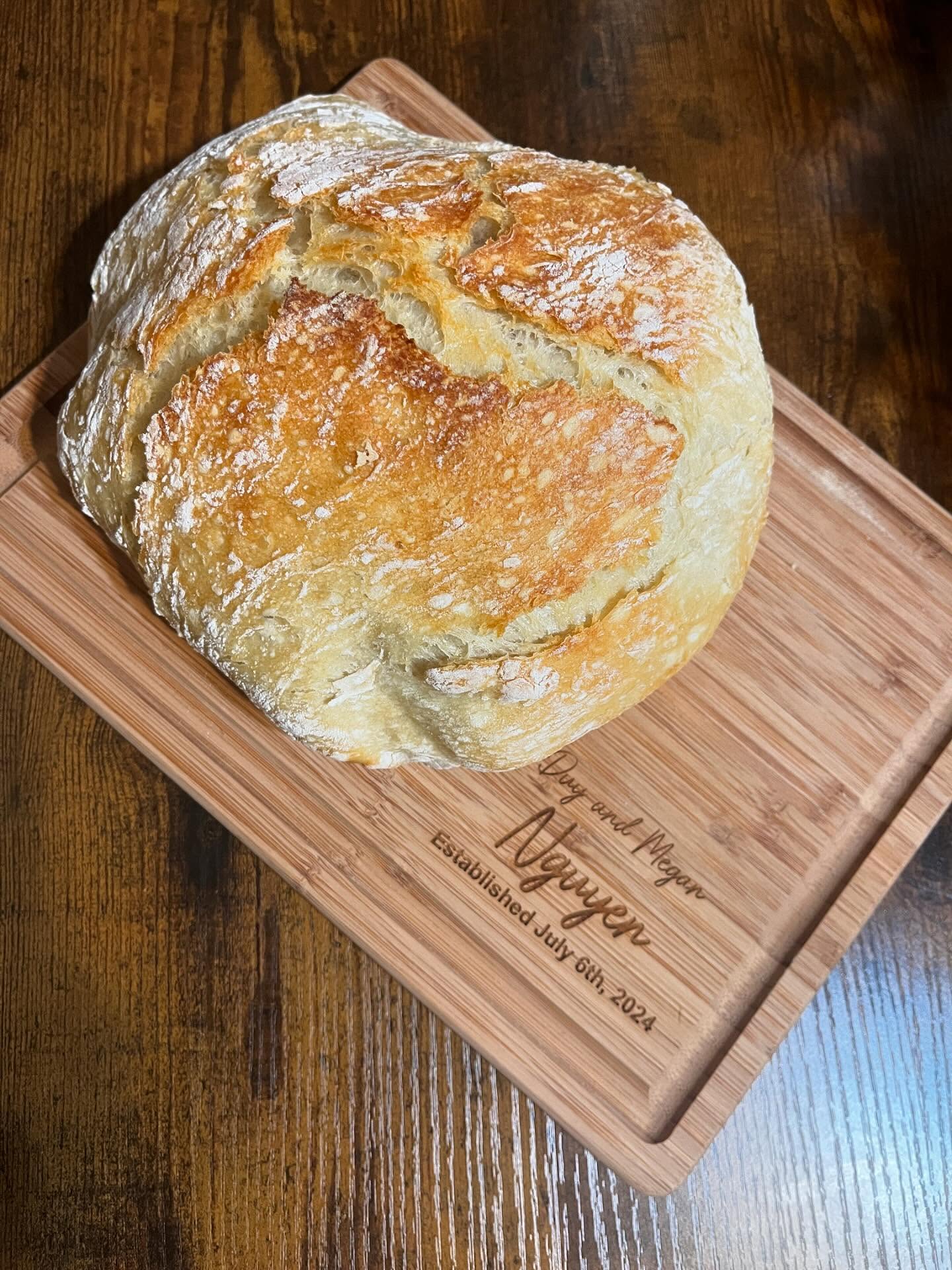 My go-to dutch oven bread recipe!
👇
• Mix together 3 C. Flour, 2 Tsp Instant Yeast, & 2 Tsp Salt!
• Stir in 1.5 C. *Warm* Water
• Cover and let it rise for 2-3 hours
• Once risen, preheat oven with your Dutch Oven inside to 450° F
• Pour dough onto floured surface and roughly shape into a ball (no kneading!)
• Place with parchment paper inside Dutch Oven and bake covered for 30 minutes
• Bake uncovered for an additional 15 minutes or until it’s golden and crispy
Bon appétit!
~
#recipe #easybread #breadmaking #baking #dutchoven #cookingblog #recipeblog