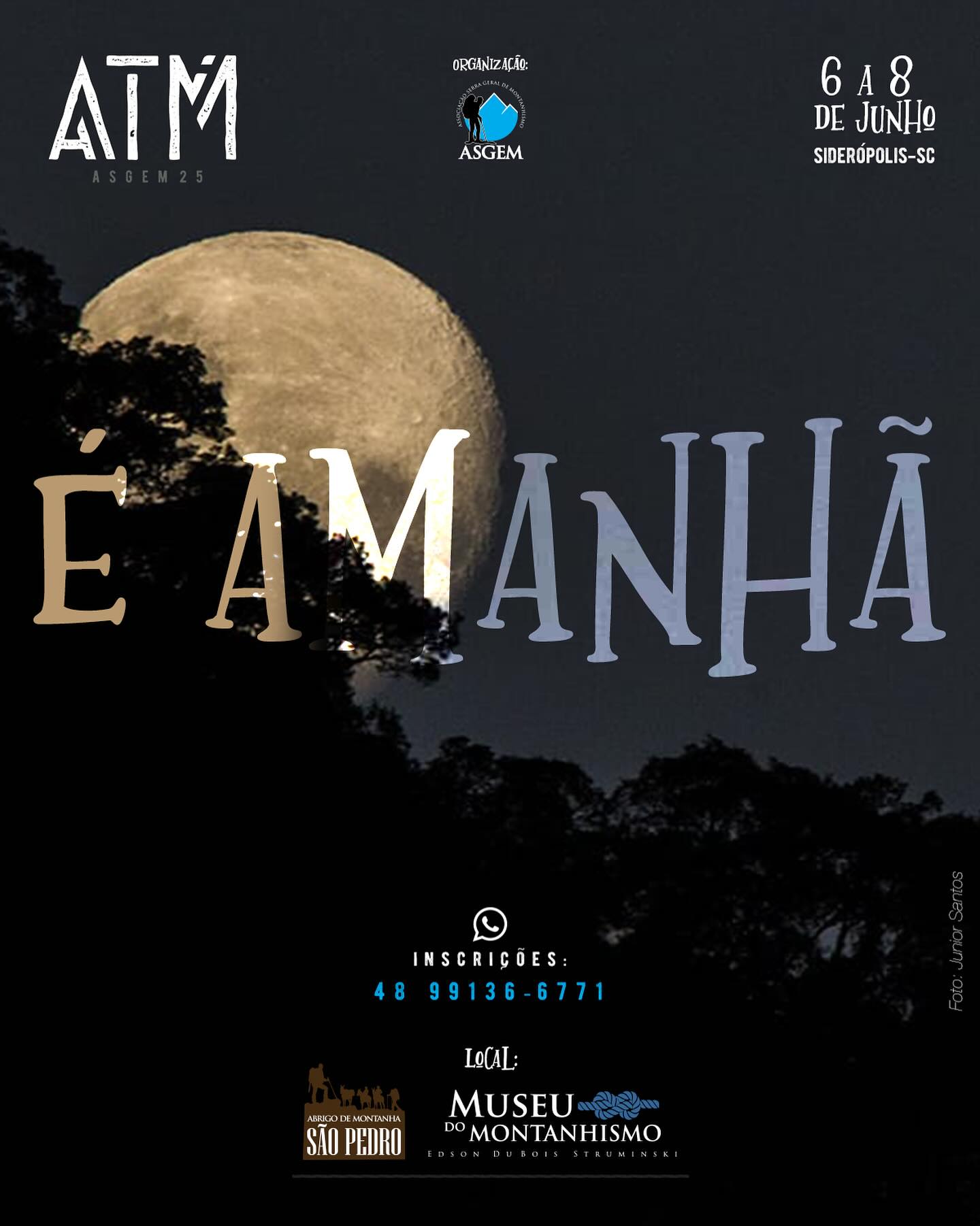 🚨É AMANHÃ, PESSOAL‼️
O ATM TÁ NA PORTA E A EMOÇÃO TÁ NO ÁPICE!
Preparem as mochilas, os equipamentos e o coração — o encontro mais esperado do ano começa AMANHÃ!
O que te espera:
→ Feira de trocas de equipamentos (levem seus itens!)
→ Fogueira sob as estrelas
→ Cheiro de Carreteiro da Serra no jantar
→ Música, histórias e reencontros inesquecíveis!
ÚLTIMA CHANCE PARA O JANTAR!
Confirmações só até hoje às 20h:
• Valor: R$15,00
• Cardápio: CARREITEIRO DA SERRA
• Leve seus utensílios (prato, talher, copo)!
Lembrete sustentável:
“Deixe apenas pegadas, traga só memórias!”
• Lixo zero • Respeito ao ambiente • Live Trace ligado!
Associados em dia: Inscrições GRATUITAS!
Ainda não é associado?
Vem ser ASGEM: confira o link na bio!
TE ESPERAMOS COM ABRAÇOS, FOGUEIRA E MUITA AVENTURA!
NÃO FALTEM!
#atmasgem #serrageral #serracatarinense #camping #escalada #montanhismo #trekking