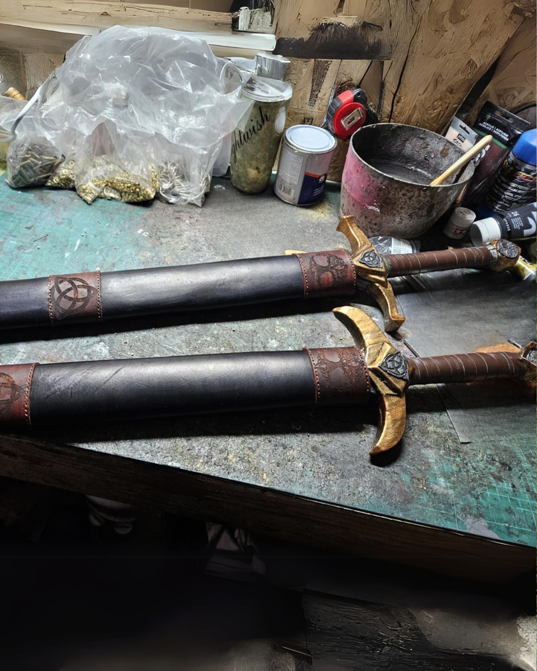🌿⚔️ Father & Son. Circle of Steel.
These custom druid swords were crafted as a matching set—one for a seasoned guardian of the wild, the other for his heir. Gold-accented hilts, deep leather wraps, and rune-etched sheaths bring their story to life. Built for LARP. Built for legacy. 🌙🌲
#DruidSwords #LARPWeapons #FoamForge #TTCcraftworks #FatherSonBuild #FantasyGear #CustomLARP #FoamSmith #LARPlife #HandcraftedWeapons