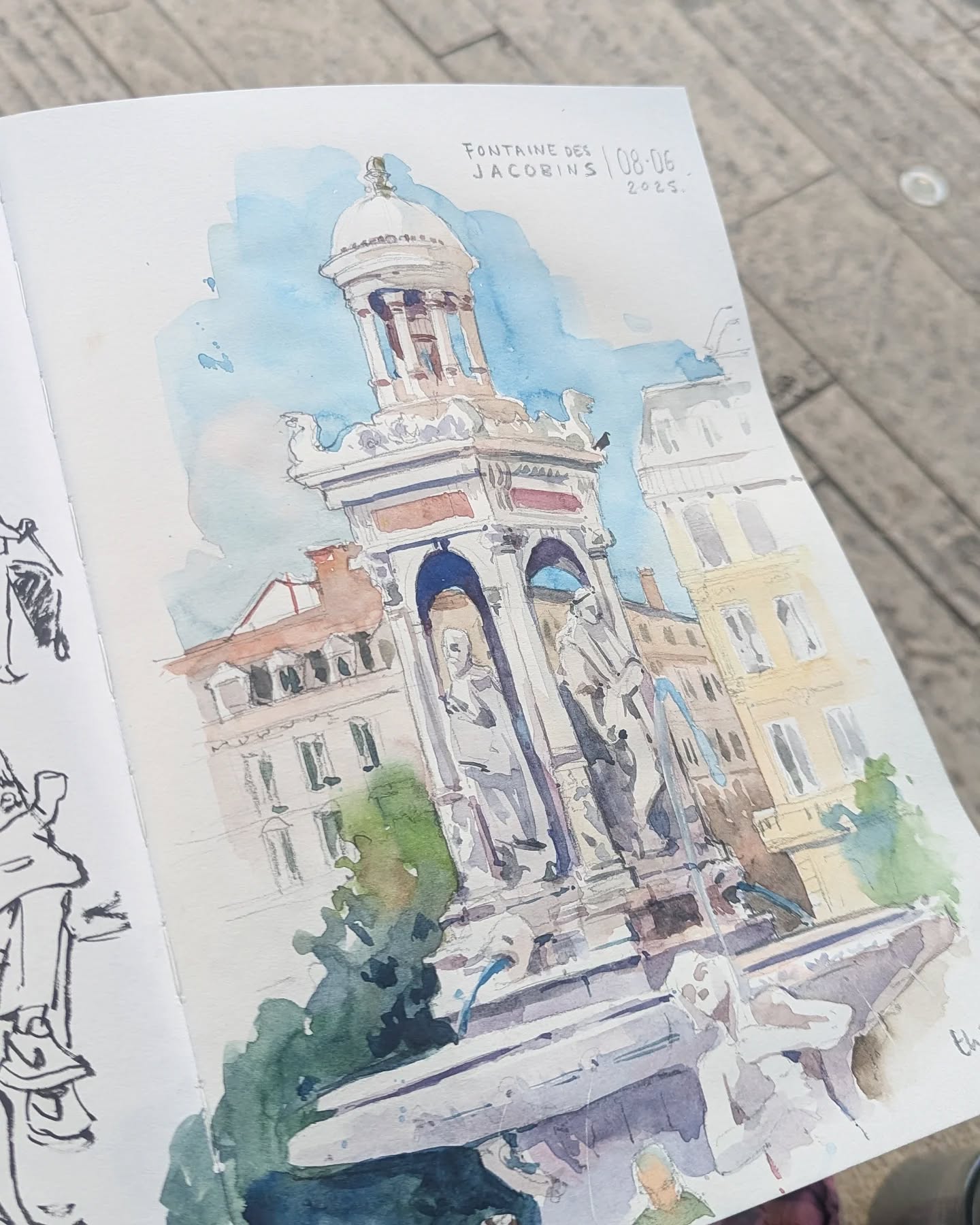Croquis de la fontaine des Jacobins pour @usklyon ! 🖌️🎨