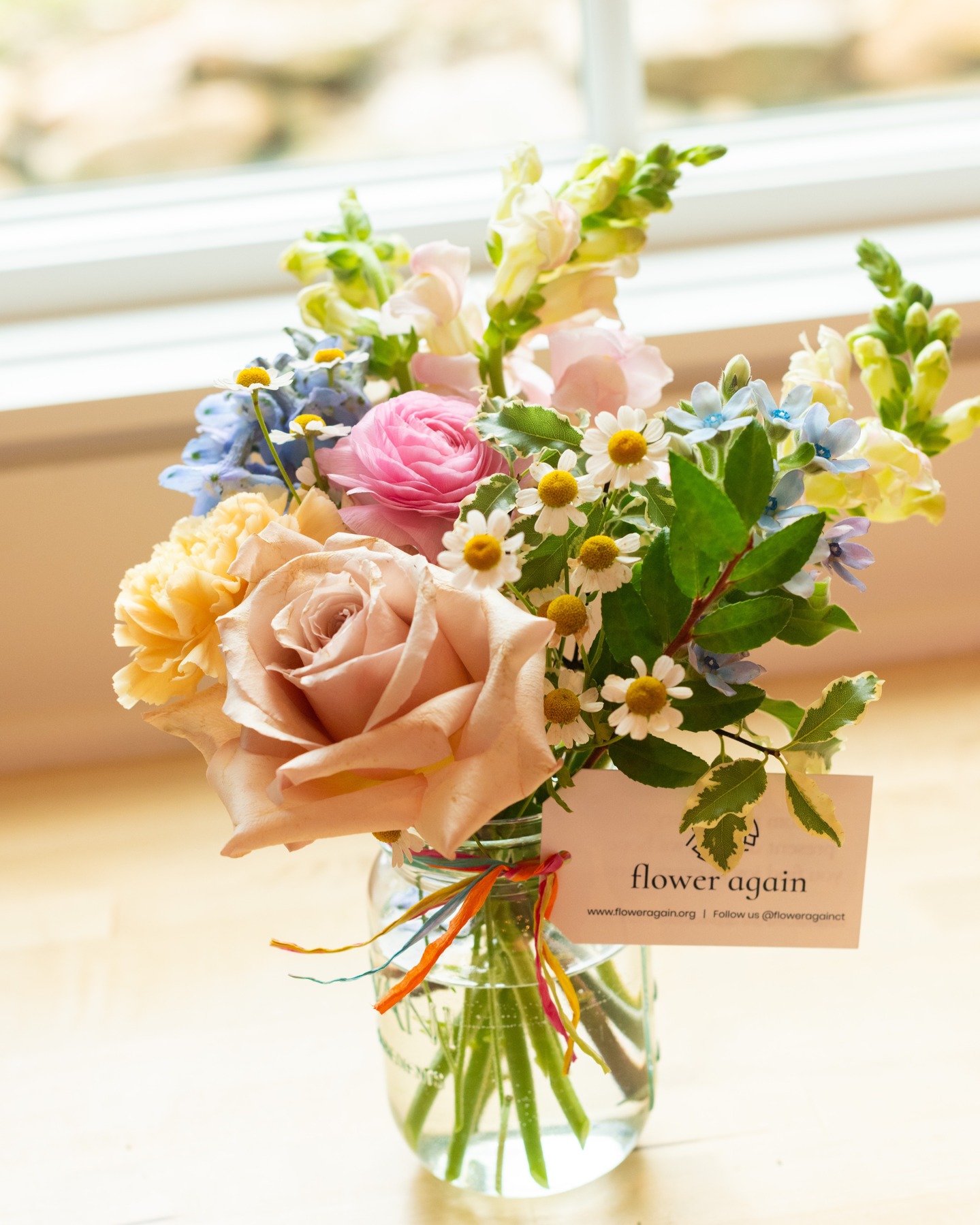 Look at our adorable creation made possible from the generous donation of Julia & Neil's wedding flowers. The original designs were by @mapleandmum. Click to see the flowers being picked up, sorted and re-imagined into bedside arrangements like this one for the patients at Civita Care Center and The Villa, both in Stamford. A big thanks to the family and to their event planner, Emily @lunaandcharlieevents. The surprise arrangements were a big hit!👏 @jcobb9 @nbangor