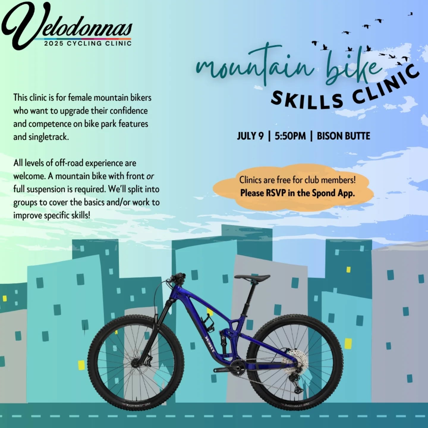 📢 CLINIC ALERT: Our 2025 Mountain Bike Skills Clinic is Wednesday, JULY 9!! 🚲🎉🙌
This clinic is for female mountain bikers who want to upgrade their confidence and competence on bike park features and singletrack. All levels of experience are welcome! A mountain bike with front or full suspension is required. Our clinics are a great way to get to know us and meet new riding friends. Feel free to tag a friend you'd like to join you below!!
Please RSVP in the Spond App (link in bio) as soon as possible so that we can plan to have enough ride leaders out for the group.
Clinics are free for club members! Not a member? Not a problem! Pay what you can.