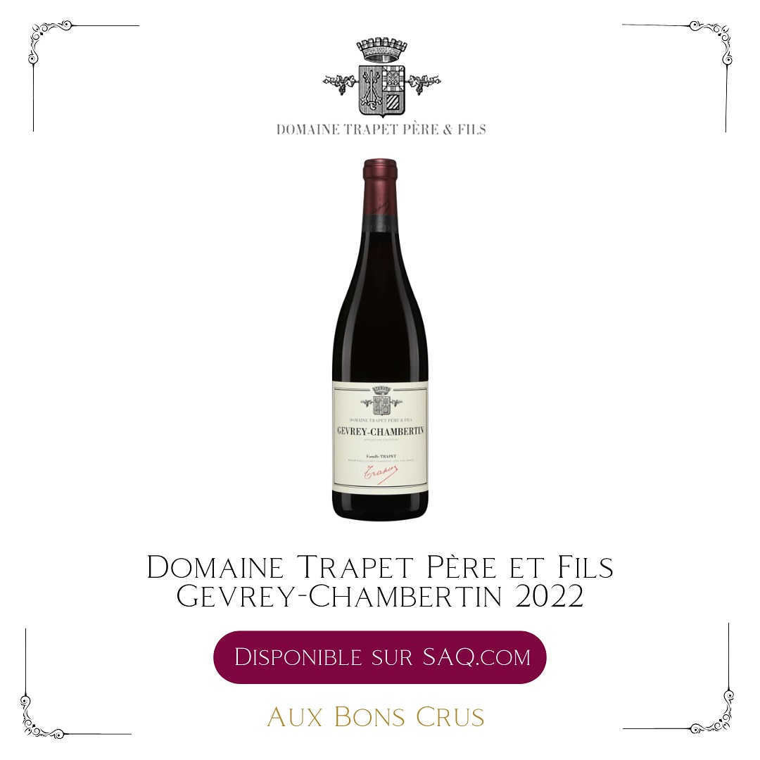 🍷Nouveauté à découvrir sur saq.com!
Domaine Trapet Père & Fils Gevrey-Chambertin 2022
🍇 Pinot Noir 100 %
🍷 Un Gevrey village d’une grande élégance, avec un nez expressif de petits fruits rouges, une bouche dense mais équilibrée et une finale poivrée. Il allie fraîcheur et profondeur avec brio.
⌛ Beau potentiel de garde, de 5 à 10 ans.
🍴À savourer avec un tataki de bœuf.