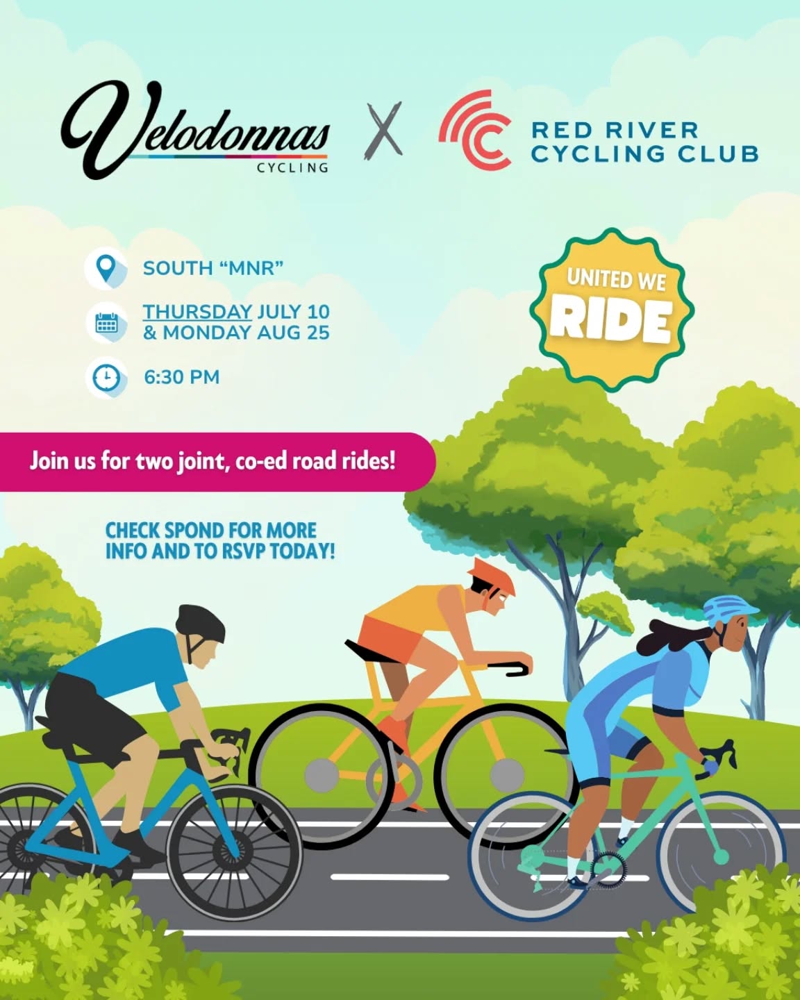 📢🚲 Get ready to roll together! This summer we're teaming up with RRCC for a two-part ride exchange. In July we join their road ride, and in August they join ours. Two clubs, one community - double the stoke! Let's ride!
Members only. Co-ed rides. South MNR. As always, RSVP in Spond. Thank you!!