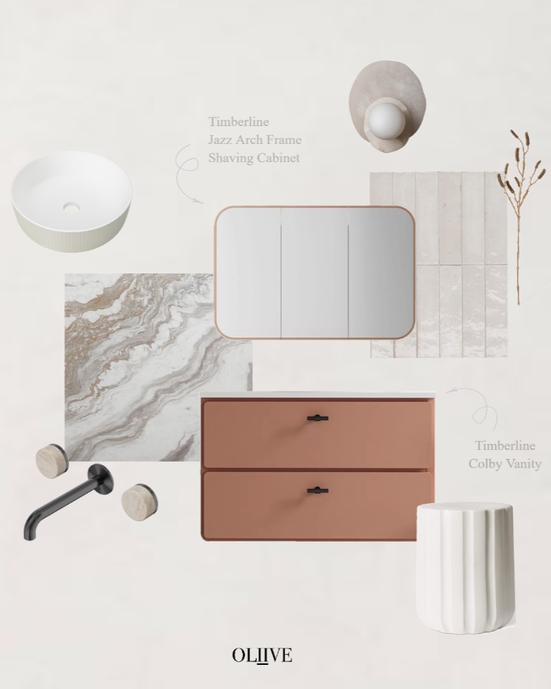 The girls bathroom. Soft and pretty with a hit of colour. Inspired by the Colby vanity in ‘New Penny' by @timberlineaustralia
#oliive #oliive_studio #timberlinedesign #stylesourcebook