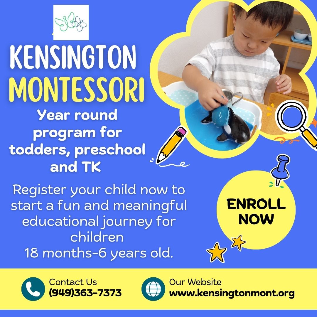 Kensington Montessori Preschool of Laguna Niguel is now enrolling for fall!
18 months-6 years old
-Weekly hands-on science projects
-Artist of month projects
-Spanish language learning
#orangecountymontessori #montessoripreschool #lagunanigueltoddlerprogram
www.kensingtonmont.org. (949)363-7373