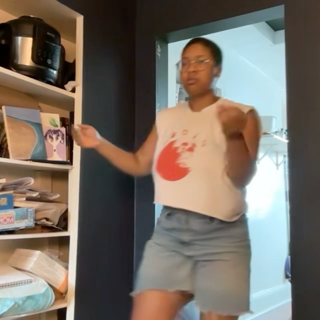 Sitting with the internet archive of my body in motion, my little wiggles, this tumultuous time has teamed with joy and sorrow and the gray in-between. I want, I need to make it make sense in a sensual slinky sort of scene. I invite you to enjoy this little ditty, this long exploration of my body in space, this Brown Sugar Cinnamon digital adaptation of late. — @littlebee.mov
🌻STUDIO WORKS July 24, 2025🌻
Doors at 7:45pm
Show at 8pm
The Art Room Studio:
2329 S. 3rd St. - 2nd Floor
$15 - $35 • pay at door
*no one turned away for lack of funds*
………………….………………….
Bee Johnson (they/she) @littlebee.mov is queer, non-binary dance creative based in Philadelphia. They received their BA in Theatre, Dance and Media Studies with a concentration in Dance Performance and Choreography from Beloit College. One of their most performed works, “Brown Sugar Cinnamon,” investigates the audience’s relationship to a sensual Black body in motion as juxtaposed against different musical landscapes. Their passion is for movement that sustains the body not just for a good time, but for a long time. They are a community organizer with Philly Dance Share and seasonally teach a beginner-level hip-hop class with PDS.
Photo id: (1) Bee dancing in living room wearing a tee-shirt and jean shorts. Video credit: Bee Johnson
(2)Bee posed on stage wearing a patchwork dress. Photo credit: Beloit College. (3) Bee walking on stage bathed in blue light wearing jeans and a black and blue sports bra. Photo credit: Beloit College
💫Stay tuned for Artist Spotlights!
………………….………………….