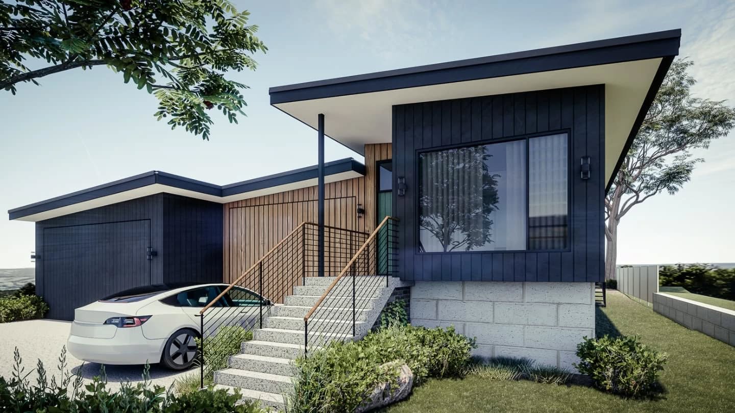 Latest concepts 😁 A matt black modern home by the river. Raised to take in the views, the design blends into the natural landscape while opening up to the water and light. Bold, simple, and connected to its surroundings.