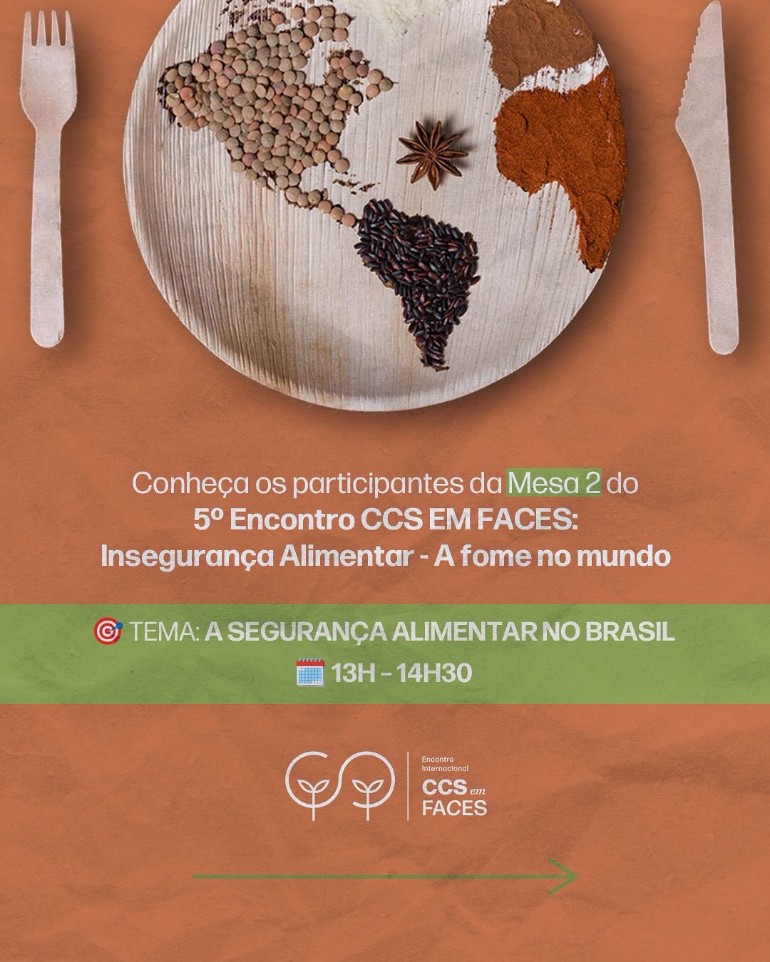 🌍 Mesa 2 – A Segurança Alimentar no Brasil
📅 13h às 14h30 | 5º Encontro Internacional CCS EM FACES
🎙 Participantes:
🔸 Mediação: Prof. Paulo César Pereira de Castro (Instituto de Nutrição Josué de Castro INJC/UFRJ)
🔸 Prof. José Giacomo Bacarin (UNESP Instituto Fome Zero)
🔸 Profa. Rosana Salles Costa (Secretária Extraordinária de Combate à Pobreza e a Fome / MDS)
🎞 Teremos ainda a apresentação de vídeos com trabalhos científicos selecionados (4 a 5 minutos)
📌 Não perca esse importante momento de troca de experiências sobre o combate à fome no mundo!
📅 Amanhã, 08/08/2025 início às 9:00!
Não perca!