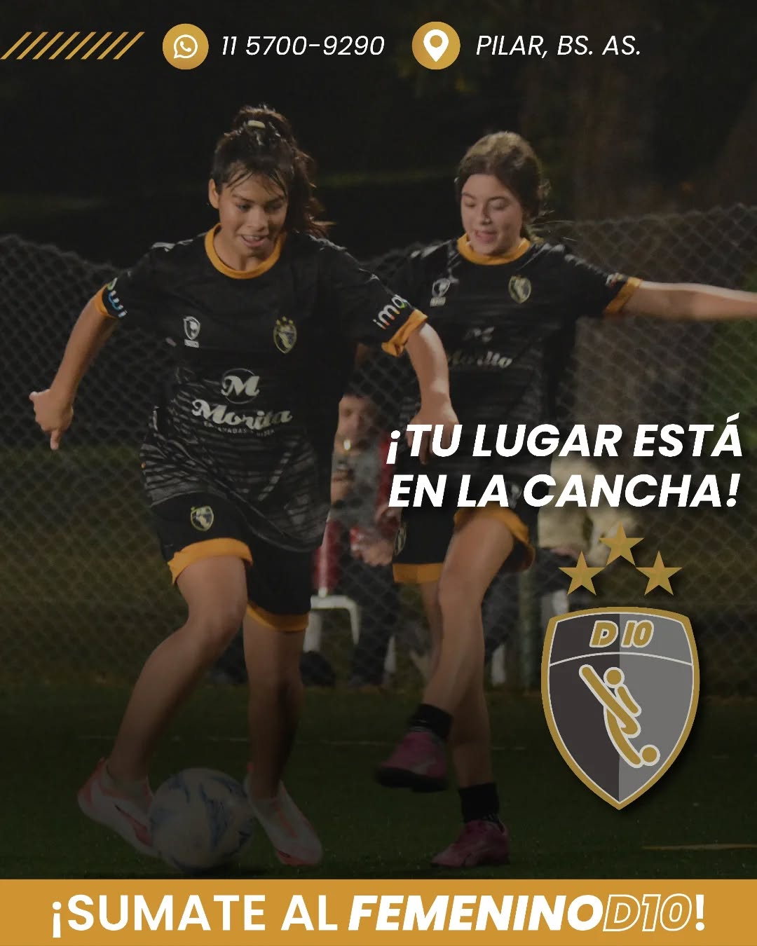 ?⚽¡¡SUMATE y apostá a MÁS!! #FEMENINOD10
☄️Si sentís el fútbol correr por tus venas y buscas un lugar donde tus ganas y esfuerzo sean la base del progreso, este es EL equipo.
?No importa de dónde vengas: ACÁ está TU lugar?
??¡Vestí nuestros colores y SUMATE a la #FAMILIAD10!
?Entrenamos en ?#Pilar @hebraica.argentina - Ruta 8 Ramal Panamericana, Km. 51,5-
⚽Competimos en torneos de @ligaluefi?
?Escribinos por whatsapp al?11 5700-9290 y te pasamos info?
D10 Football Club
#MásQueFútbol
#D10FC #futbolfemenino #futfem #femeninoD10 #torneosfutbol #entrenamientomujeres #torneos #másquefútbol #fútbol #soccer #academiadefutbol #socceracademy #socceracademyfc #d10football #d10footballclub #entrenamientoprofesional #pilar #futbolpilar #sumateaD10
@empanadas.morita @sportlyon_ind @lyonoficial.ok @360player @menottiescuela @paramedic.arg @coerverargentina @expimled
@telviso.ar @somos.imowi @ch1_sports @elparmegiano @cacmaterialeselectricos @gaseosasecco