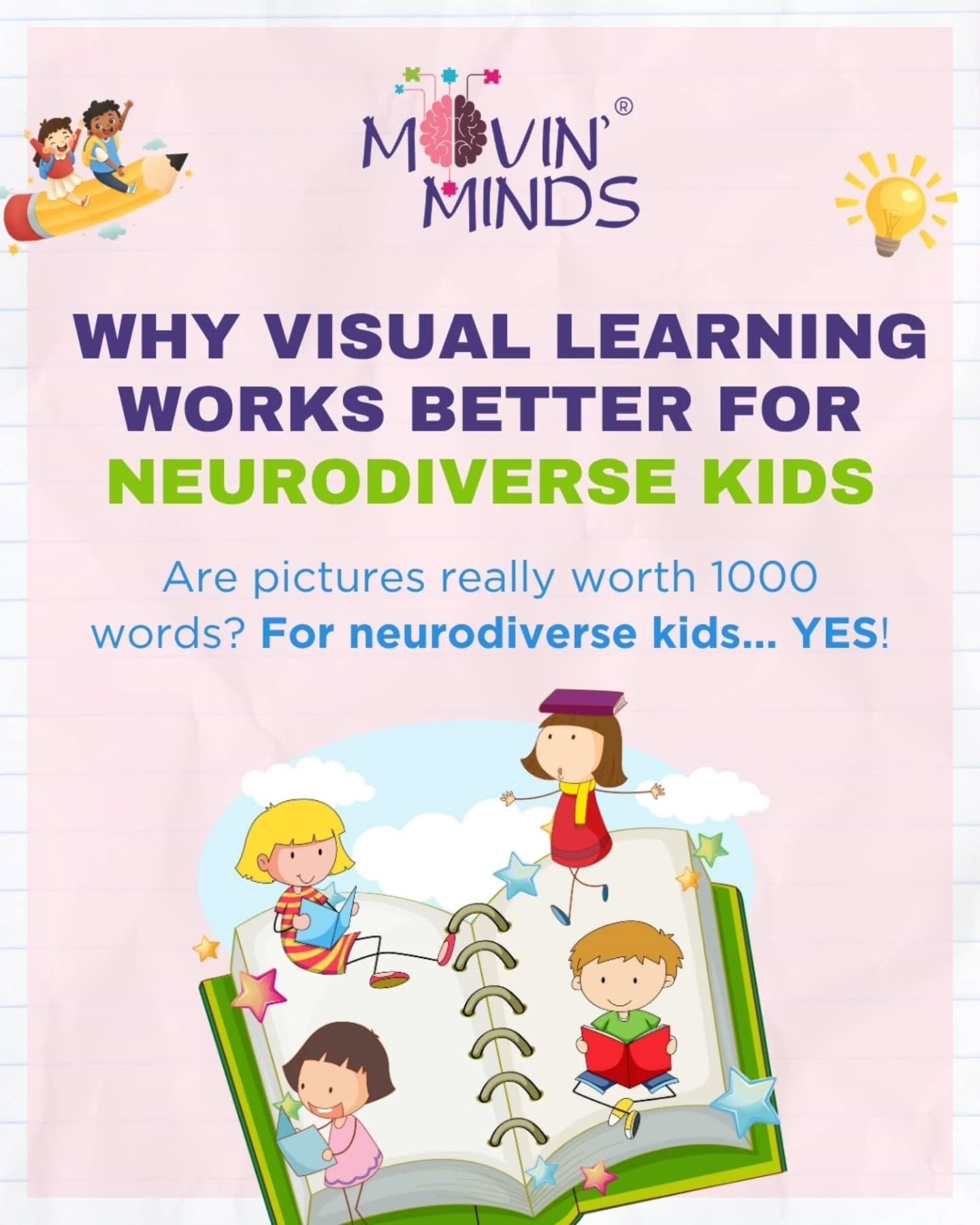 🧠 Why Visual Learning Works Better for Neurodiverse Kids
Are pictures really worth 1000 words?
For many neurodiverse learners — the answer is a big YES! ✅
✨ Visuals help by:
✔️ Reducing overwhelm
✔️ Supporting picture-based thinking
✔️ Creating structure & confidence
At Movin’ Minds, we create visual-first tools designed for all kinds of minds — because learning should be as unique as your child. 💙
👇 Comment “VISUAL” and we’ll share our top 3 visual learning tools that kids (and parents) love!
🛒 www.movinminds.com
#MovinMinds #VisualLearning #NeurodiverseSupport #InclusiveEducation #VisualThinkers #ParentingMadeEasy #LearningWithLove #SpecialNeedsEducation