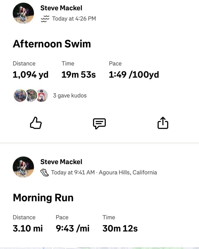 Today was a personal sprint triathlon: Strength Training, 5k run, 1000 yard swim. On top of that, throw in 2 hours of yard work. #SundayWorkout.