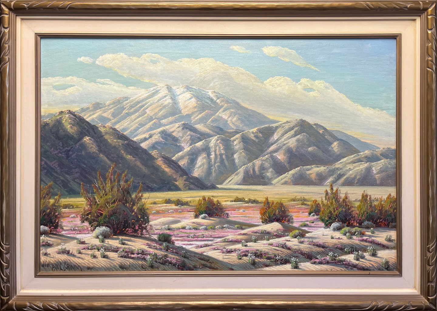 🔥 Grand Unveiling in 2 Days!
Scenic Route: A Half-Century of California Discovery, 1900–1950
August 16 - October 11
Take a journey through California the way it was 100 years ago!
We cordially invite you to join us for a special reception celebrating our new exhibition, Scenic Route: A Half-Century Of California Discovery, 1900-1950.
Private Opening Reception: Friday, August 15 at 5pm
�Your presence will make this event even more exceptional.
Scenic Route invites viewers on a visual voyage through the Golden State, as seen through the eyes of early California artists who traveled by foot, rail, horse, and automobile to capture the state’s evolving terrain. From the sun-washed deserts, dramatic Pacific Coast, and majestic forests to the rolling valleys, inland waterways, and iconic landmarks such as Yosemite, Mount Shasta, Palm Springs, and the Sierra Nevada, these works document a California both timeless and rapidly changing.
Painting by Paul Grimm (1891-1974)
Mount San Jacinto with Desert Bloom, c. 1950
Oil on canvas, 24" x 36"