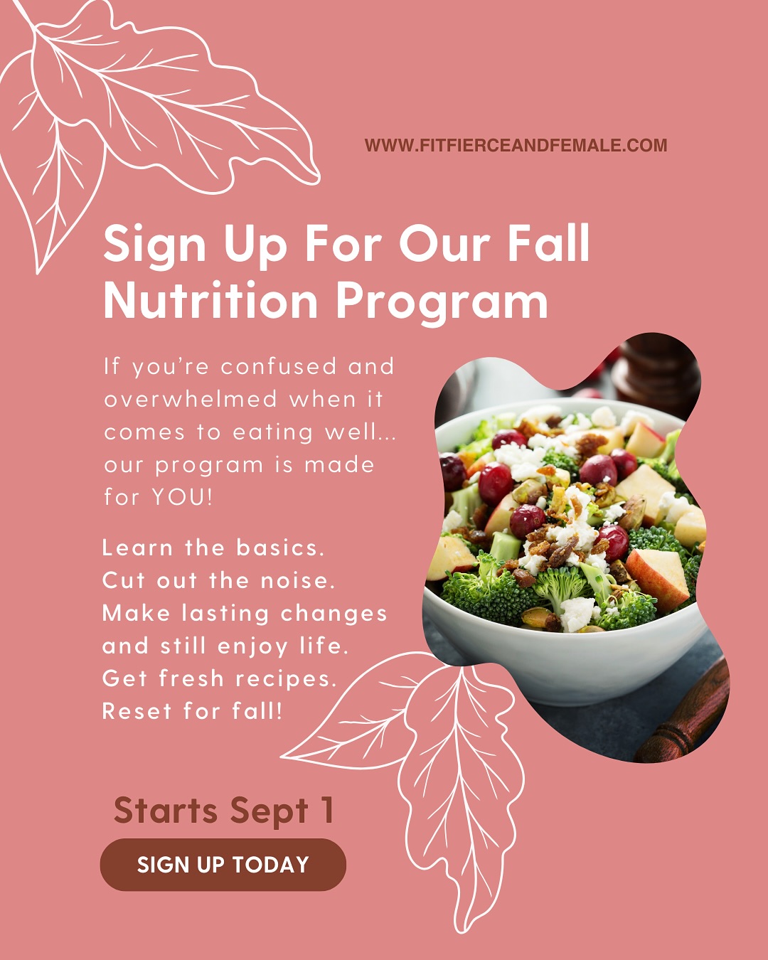 Our Fit & Fierce Fundamentals Nutrition Program is designed to help you:
✨ Understand nutrition without the fluff.
✨ Build sustainable habits that fit your busy life.
✨ Cook simple, healthy meals you enjoy.
This 9 week self-paced program is the foundation for building a sustainable, healthy lifestyle. It runs from September 1 to November 1st and is packed with tools and resources to transform your approach to nutrition!
➕ Bonus: this program has extra fall recipes! 🍂
•
Feel Confident, Healthy, and Fierce — Join Our Nutrition Program Now! https://www.fitfierceandfemale.com/programs
•
💕 Tyler & Stephanie, NBC-HWC
🔗 www.fitfierceandfemale.com
📞 843.779.5779
💌 fitfierceandfemale@gmail.com
📱 @fitfierceandfemale
•
#weightloss #healthcoach #charlestonhealthcoach #summervillehealthcoach #summervillesc #charlestonmoms #weightlosscharleston #healthylifestyle #healthjourney #fitfierceandfemale #nutritioneducation #nutritionfacts