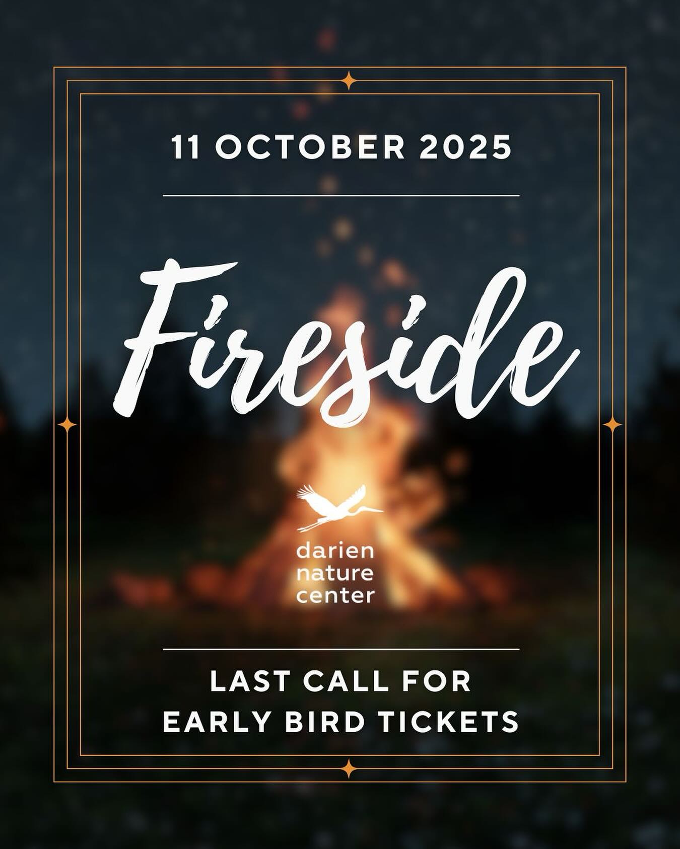 ?Final call for early bird tickets! Early bird pricing ends on August 29!!! Don’t miss out on Fireside 2025!?#darienct #dariennaturecenter #darienevents #darienfundraising