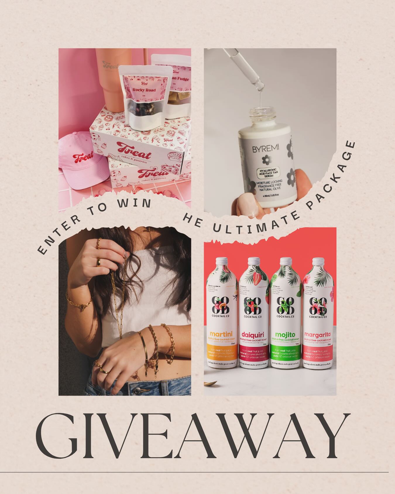 CLOSED!
🤎✨ GIVEAWAY TIME! 🤎✨
We’ve teamed up with three amazing brands to give YOU the chance to WIN a bundle of incredible goodies worth $500!! 😍✨
To enter:
1️⃣ Follow all brands involved @treatcakespastries @byreminz @goodcocktailco
2️⃣ Tag 3 friends in the comments who would LOVE this too 💬
(Each new comment = an extra entry!)
✨🤎 Winner announced: 23 September 2025 via DM.
Don’t miss out – it’s your chance to treat yourself and your friends 🎁 Open to NZ only. Not affiliated with Instagram