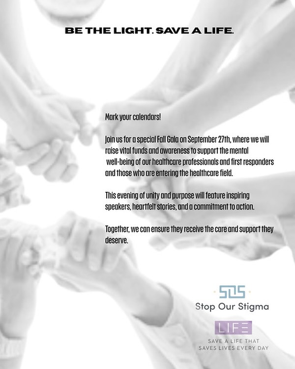 ✨ Be the Light. Save a Life. ✨
Join us on September 27th for our Fall Gala — an evening of unity, purpose, and hope. Together, we’ll raise awareness and vital funds to support the mental well-being of healthcare professionals, first responders, and those entering the field. 💙
🎤 Inspiring speakers
💬 Heartfelt stories
💡 A commitment to action
Together, we can ensure they receive the care and support they deserve. ❤️
🎫 Get tickets here (link in bio): https://givebutter.com/c/LIFE-SOS?fbclid=PAZnRzaAMl1DZleHRuA2FlbQIxMQABpxWFXdOoGarPVTyz5YWvCSnFbHfXsi0YN0TA0cN9Lm3tRnMWahgl8qerc3Fu_aem_0HO2c9FyJn2J45gTt-eYww
#livinginfulfilledenlightenment
· #LIFEsavers
· #SOS
· #StopOurStigma
· #FallGala2025
· #SupportOurHeroes
· #HeroesMentalHealth
· #SaveOurHeroes
· #FirstResponderWellness
· #HealthcareHeroSupport
· #MentalHealthMatters
· #BeyondTheFrontLines
· #MakeADifference