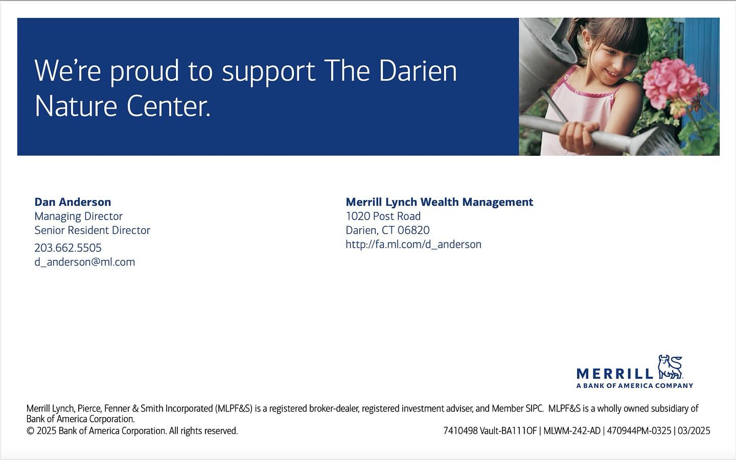 Dan Anderson, Merrill Lynch Wealth Management - Proud Sponsor of Fireside 2025 #darienct #dariennaturecenter #darienevents