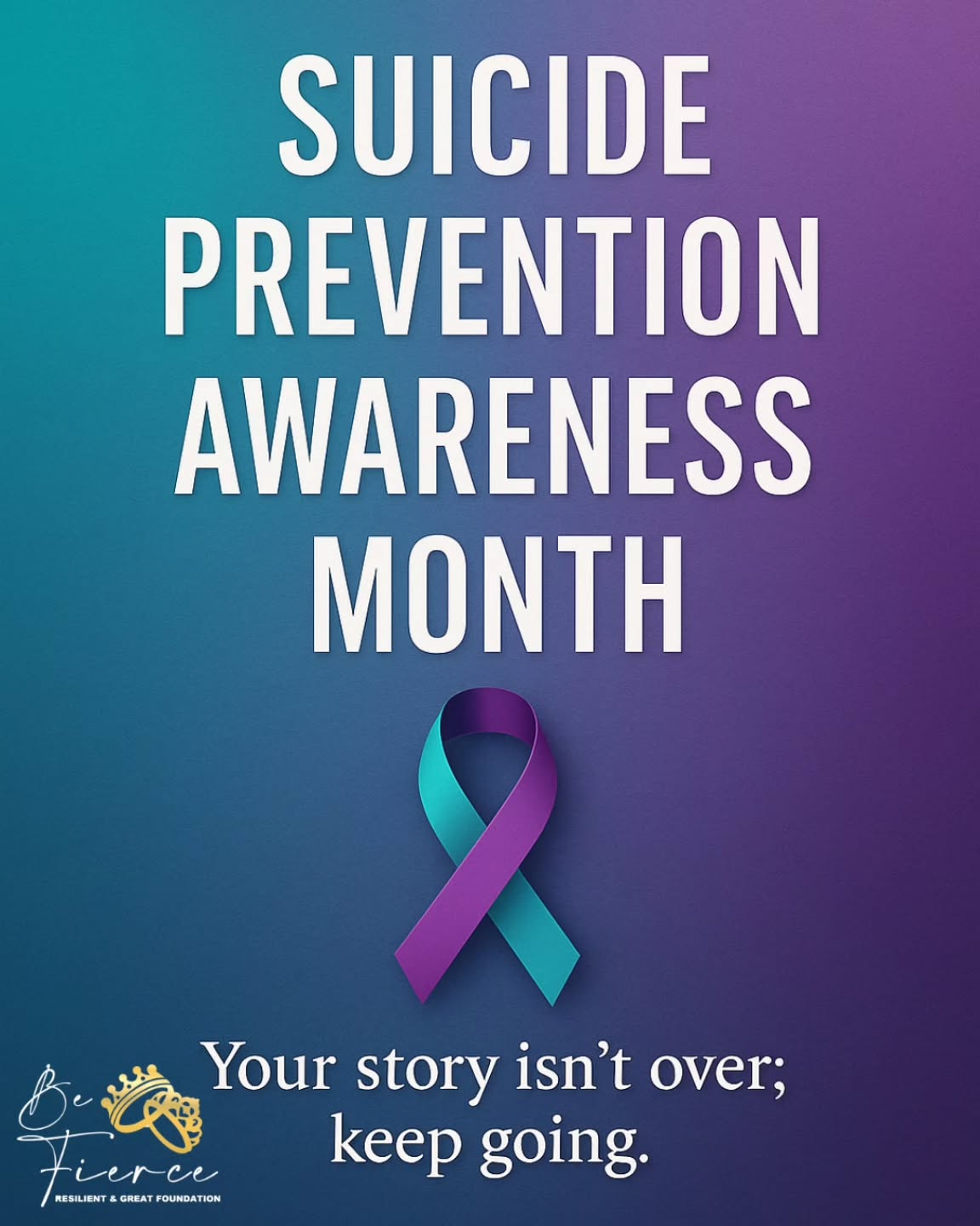 💜 September is Suicide Prevention Awareness Month. A time to raise our voices, break the stigma, and remind one another that no one is ever alone. Together, we can spread hope, encourage open conversations, and support those who may be struggling. 💜
Your story isn’t over; keep going. ✨
#SuicidePrevention #SuicideAwareness #MentalHealthMatters #EndTheStigma #HopeLivesHere #YouAreNotAlone #SpreadHope #988Lifeline #SeptemberAwareness #BFRGFoundation