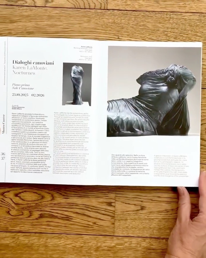 The cat's out of the bag! Four of my life-size cast glass Nocturnes will be installed alongside sculptures by Antonio Canova in the Canova room of Museo Correr. It's the inaugural exhibition of the Museum's new series Dialogues with Canova:
Dialoghi Canoviani : Notturni di Karen LaMonte
Museo Correr, Venice, Italy
Oct 23, 2025 - Feb 28, 2026
More ➡️ bit.ly/KLM_Nocturnes_Venice
#nocturnes #dresssculpture #venice #museocorrer #canova
#femalesculptor
#womeninart #womansculptor
#artistlife #lifeinart