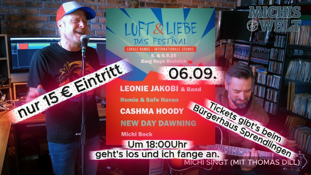 AM SAMSTAG isses soweit. Ich darf mal wieder eine andere musikalische Seite von mir zeigen. Diesmal eine akustische Mischung aus eigenen und gecoverten Songs. Zusammen mit Thomas Dill werde ich den zweiten Festivaltag, des zum ersten Mal in dieser Form durchgeführten Luft & Liebe Festivals, eröffnen und als Appetizer für New Day Dawning und Cashma Hoody auf der Bühne stehen. Ich freue mich sehr und freue mich noch mehr - auch wenn ich dann wahrscheinlich noch aufgeregter sein werde - wenn ihr vorbei kommt. Es kostet für den Tag nur 15€ Eintritt und findet in der Burg Hayn in Dreieichenhain statt. Ticktes gibt es beim Bürgerhaus Sprendingen.
Also, hoffe wir sehen uns. 🙏💚
#michiswelt #live #akustisch #burghayn #dreieich #bürgerhäuserdreieich #thomasdill #onstage #vorfreudig #aufregend