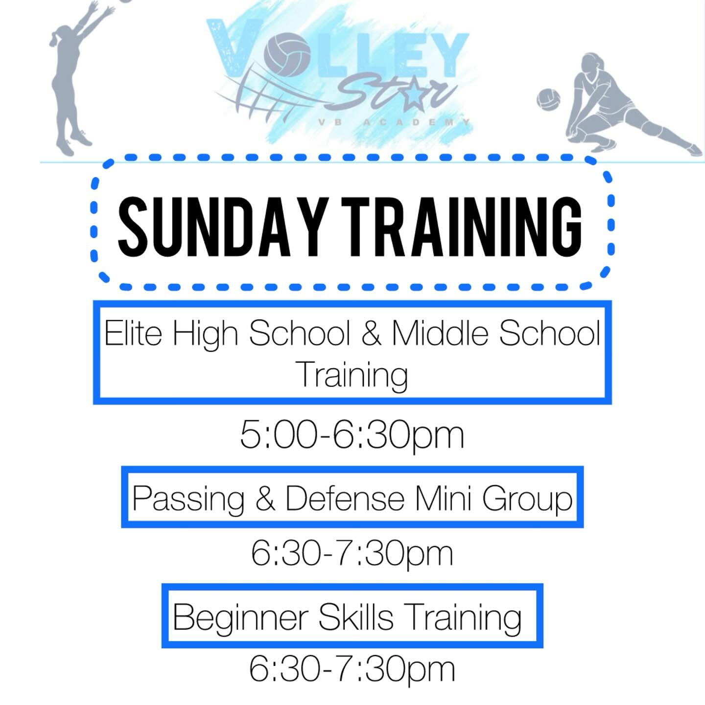 Come get some high quality reps with us this Sunday.
Sign up for all sessions at volleystarvba.com