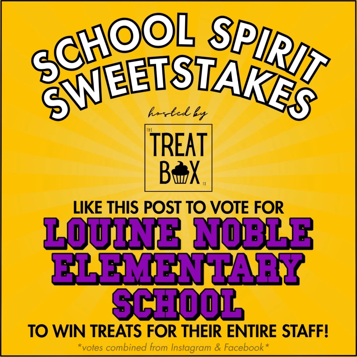 🎉 School Spirit Sweetstakes 🎉
We are honored to serve the Liberty Hill community and are so grateful for your business and support over the years! To give back, we’re excited to host a giveaway for all 11 schools in Liberty Hill ISD. @libertyhillisd
One lucky school will win a full spread of sweet treats for their entire staff!
Now, let's show some love for Louine Noble Elementary School! 💜💛
Here’s how to help LNES win:
👍 LIKE this post to cast your vote.
📲 Votes from Facebook + Instagram will be combined.
🏆 The school with the most votes overall will win the sweet prize!
Voting ends September 18th — so rally your Panther pride and let’s get those likes in for Louine Noble Elementary School! 🎉
The winning school will be announced September 19th.
*Only likes on the original post will be counted!
#SchoolSpiritSweetstakes #LouineNobleElementarySchool #TeacherAppreciation #TheTreatBoxTX #LibertyHillBakery #GiveBack #LibertyHillTeachers #LibertyHill #LibertyHillISD #BestOfLibertyHill