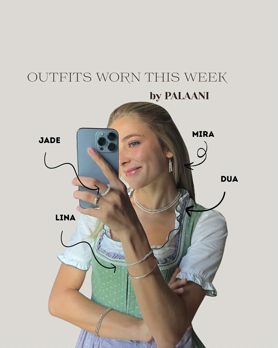 OUTFITS WORN THIS WEEK styled by
PALAANI 💚 #7
send us your selfies styled by PALAANI PEARLS to be featured next sunday 💫
#Perlenschmuck #HerbstLook #Schmuckliebe
#AutumnVibes #MitSchmuckGestylt #Herbstoutfit
#SchmuckimHerbst #OutfitInspiration #Schmucktrend #LookDesTages #LayeringLook #Schmuckstyling #FashionHerbst #OutfitMitPerlen
#GoldeneHerbsttage #JewelryVibes #wiesn #oktoberfest #tracht #ruperti #ootd