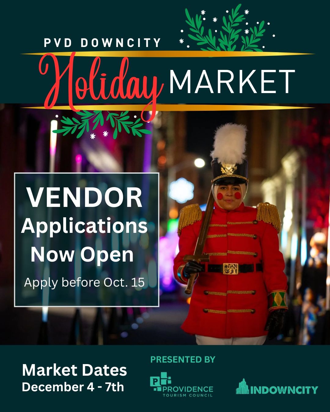 The PVD Downcity Holiday Market is BACK and we’re calling all makers, artists, food vendors, and creatives to be a part of the magic! ✨?
Presented in partnership with @indowncitypvd, this beloved outdoor market will take place at Grant’s Block Park & along Westminster St from Thursday, Dec 4 – Sunday, Dec 7.
Each day will feature a curated mix of vendors, food, music, and festive fun — a chance to connect with holiday shoppers looking to support local and regional talent.
? Vendor Application Deadline: October 15th
Don’t miss your chance to showcase your craft and be part of one of Providence’s most enchanting holiday season events.
Apply now in our bio!
#PVDHolidayMarket #InDowncity #SupportLocal #IlluminatePVD