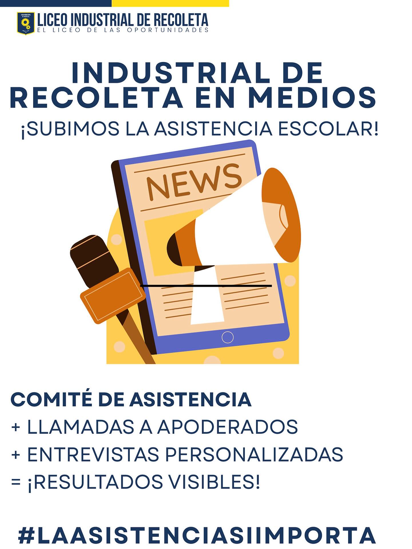 📚✨ Estamos orgullosos de compartir que nuestro liceo ha alcanzado importantes mejoras en la asistencia escolar, superando el promedio nacional 🙌.
Gracias al Programa Cada Día Cuenta y al compromiso de toda nuestra comunidad educativa, hemos demostrado que asistir a clases cada día marca la diferencia 💙.
👏 Agradecemos a Fundación Presente y Fundación Irarrázaval por su apoyo en este desafío. Link de la noticia: https://fira.cl/vida-de-la-red/noticias/recursos/colegios-de-la-red-irarrazaval-obtienen-notables-mejoras-con-programa-que-fomenta-la-asistencia-escolar
#CadaDíaCuenta #AsistenciaEscolar #LiceoIndustrialRecoleta #OrgulloIndustrial